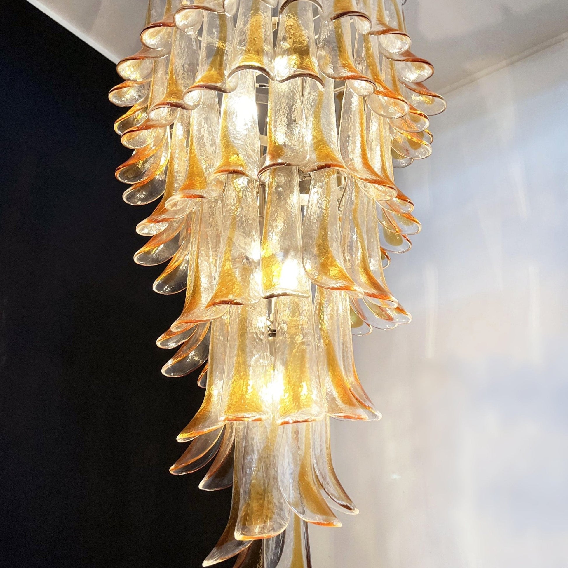 Aurora Chandelier Gold Murano Glass Petals Layered Cascading-Neutral Decor