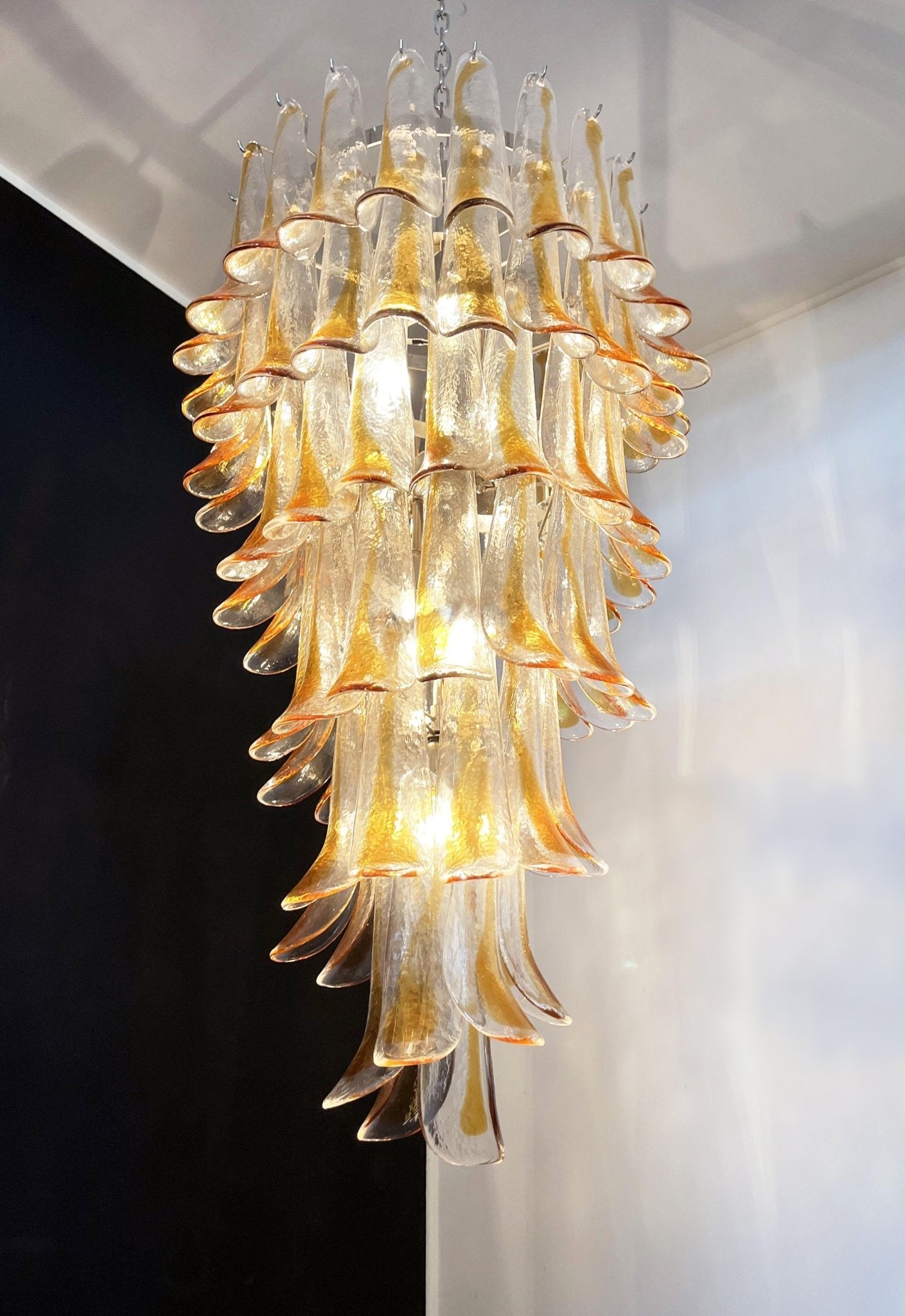 Aurora Chandelier Gold Murano Glass Petals Layered Cascading-Neutral Decor