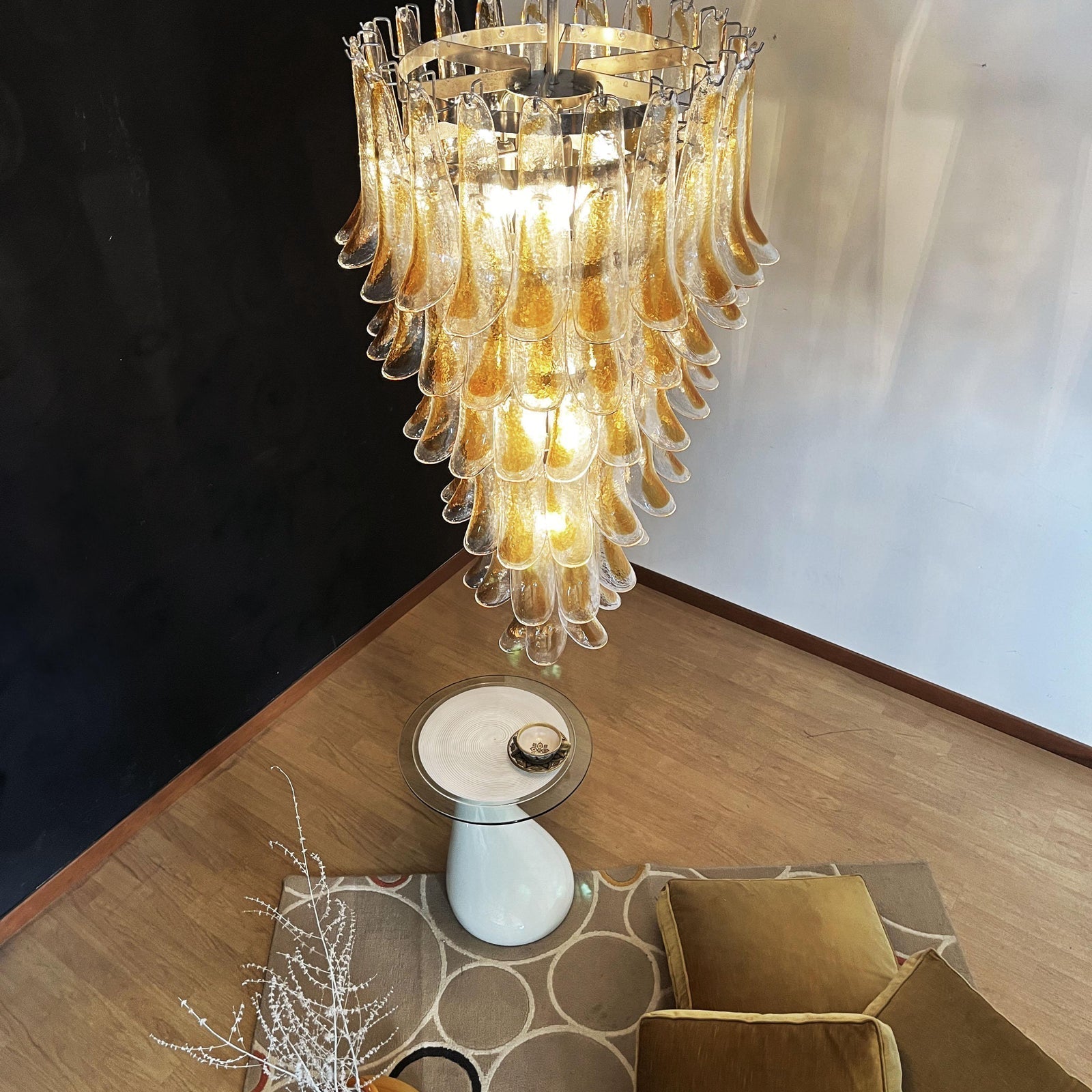 Aurora Chandelier Gold Murano Glass Petals Layered Cascading-Neutral Decor