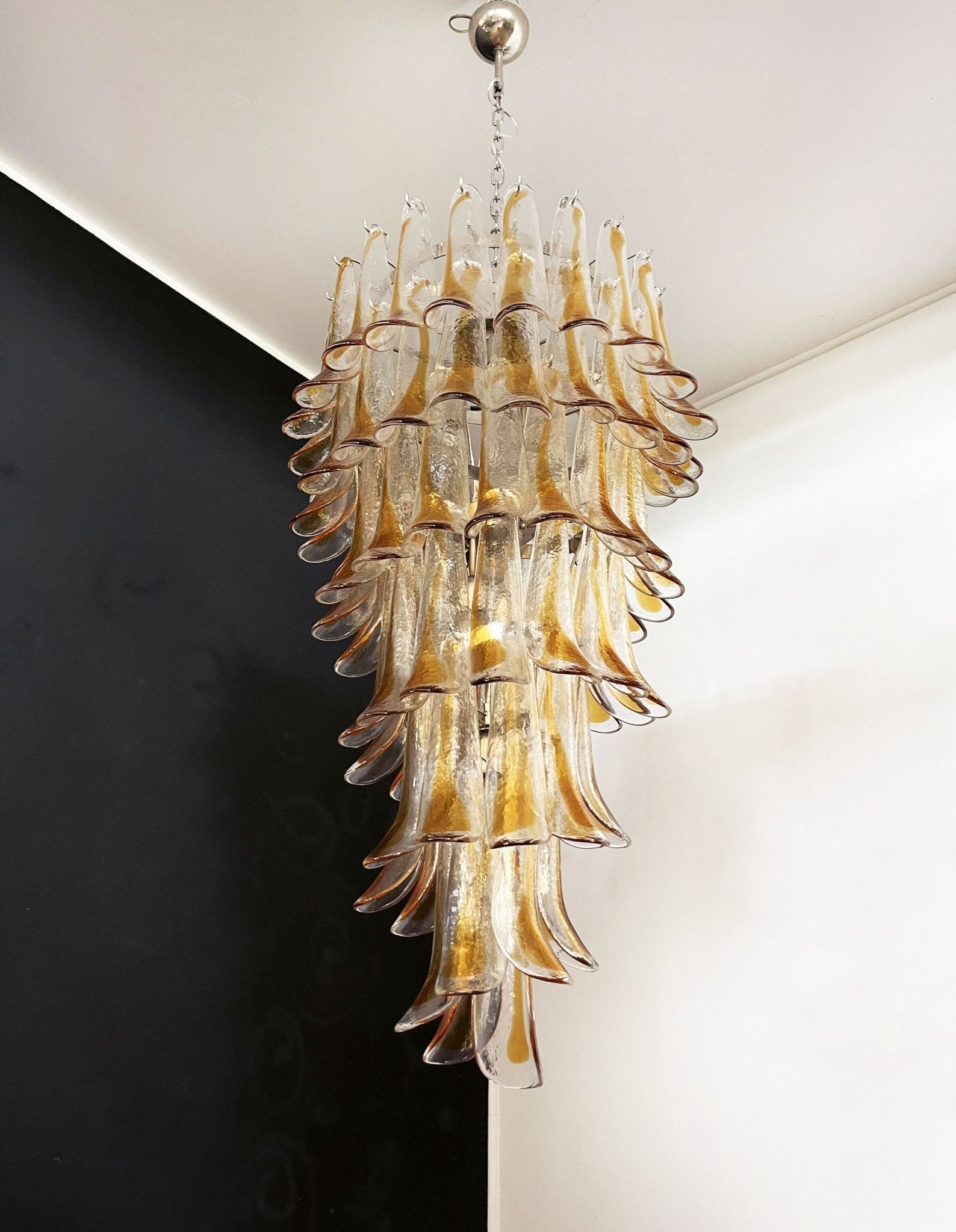 Aurora Chandelier Gold Murano Glass Petals Layered Cascading-Neutral Decor