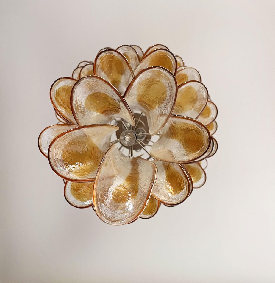 Aurora Chandelier Gold Murano Glass Petals Layered Cascading-Neutral Decor