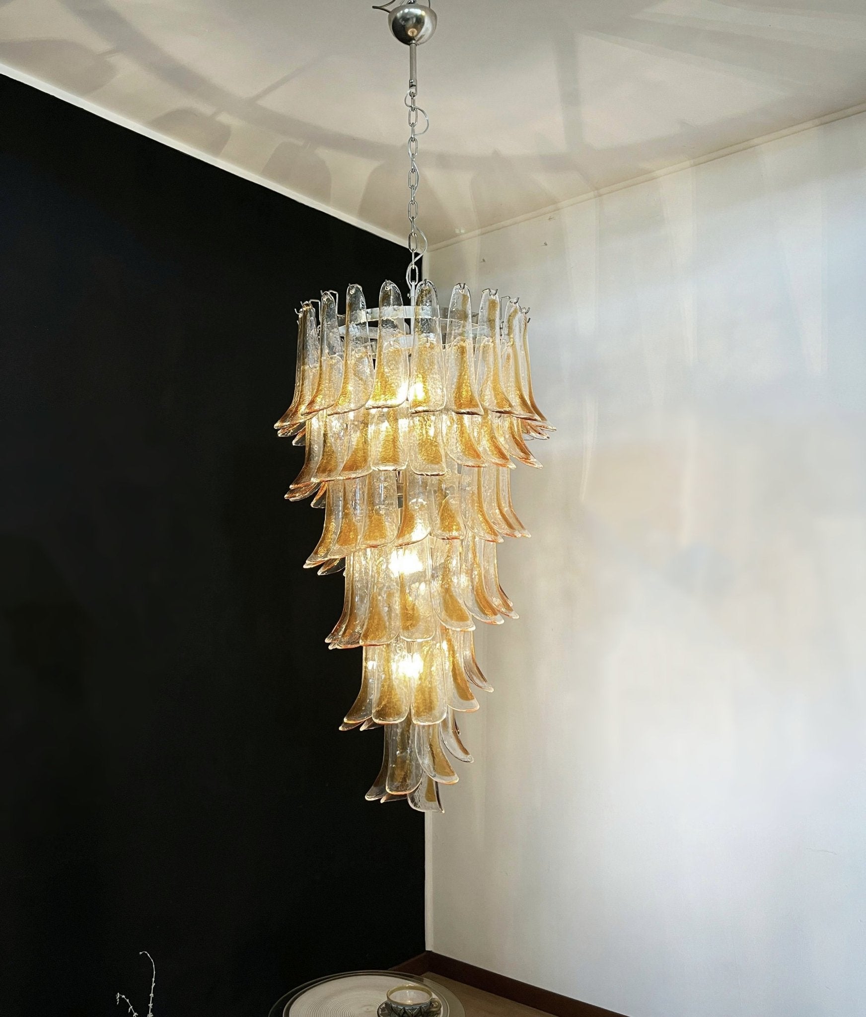 Aurora Chandelier Gold Murano Glass Petals Layered Cascading-Neutral Decor