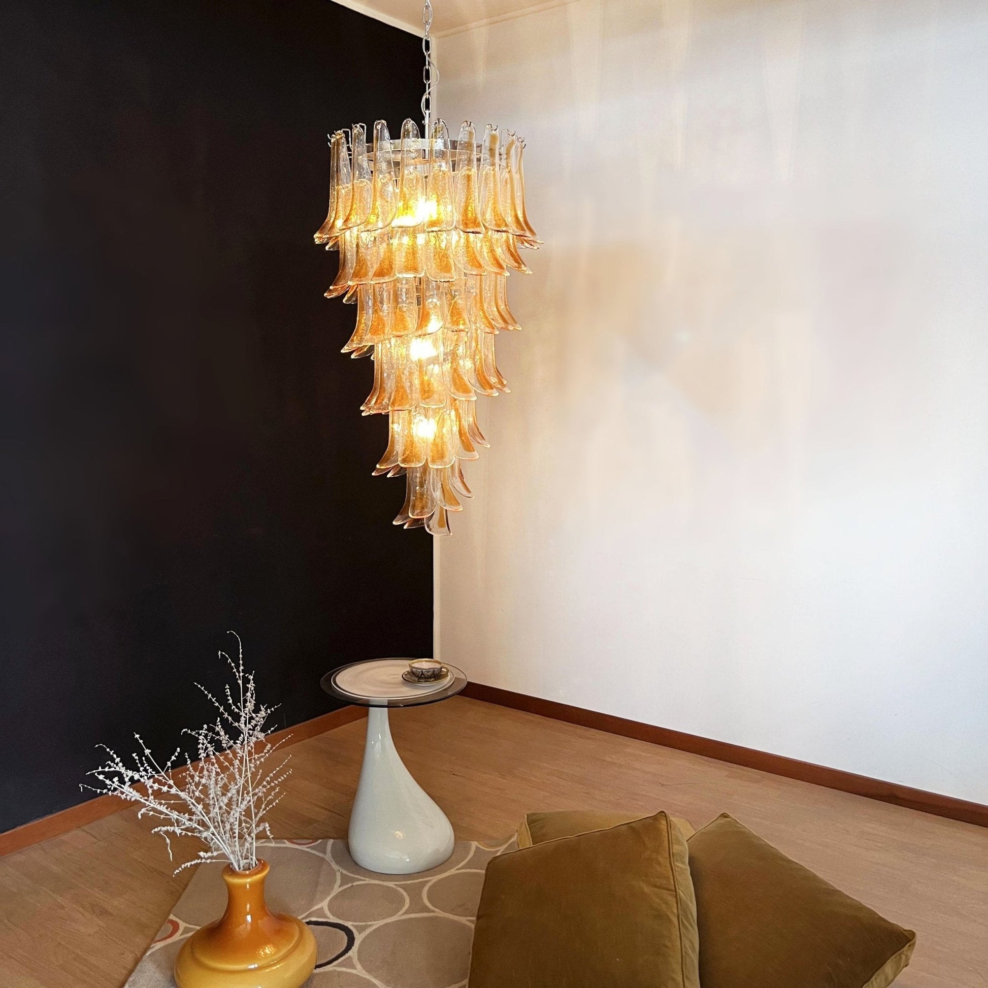 Aurora Chandelier Gold Murano Glass Petals Layered Cascading-Neutral Decor