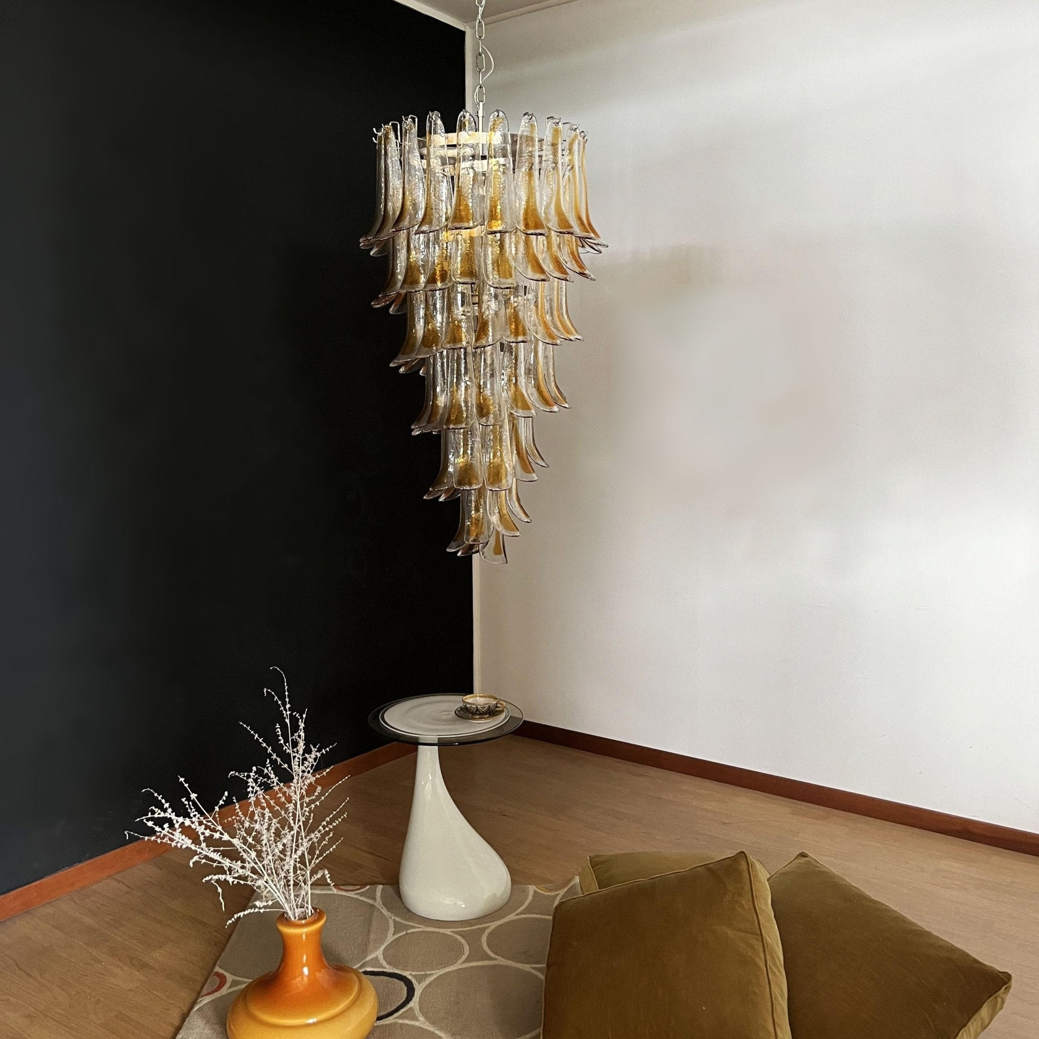 Aurora Chandelier Gold Murano Glass Petals Layered Cascading-Neutral Decor