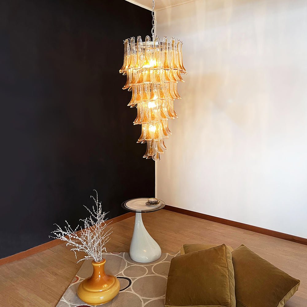 Aurora Chandelier Gold Murano Glass Petals Layered Cascading-Neutral Decor