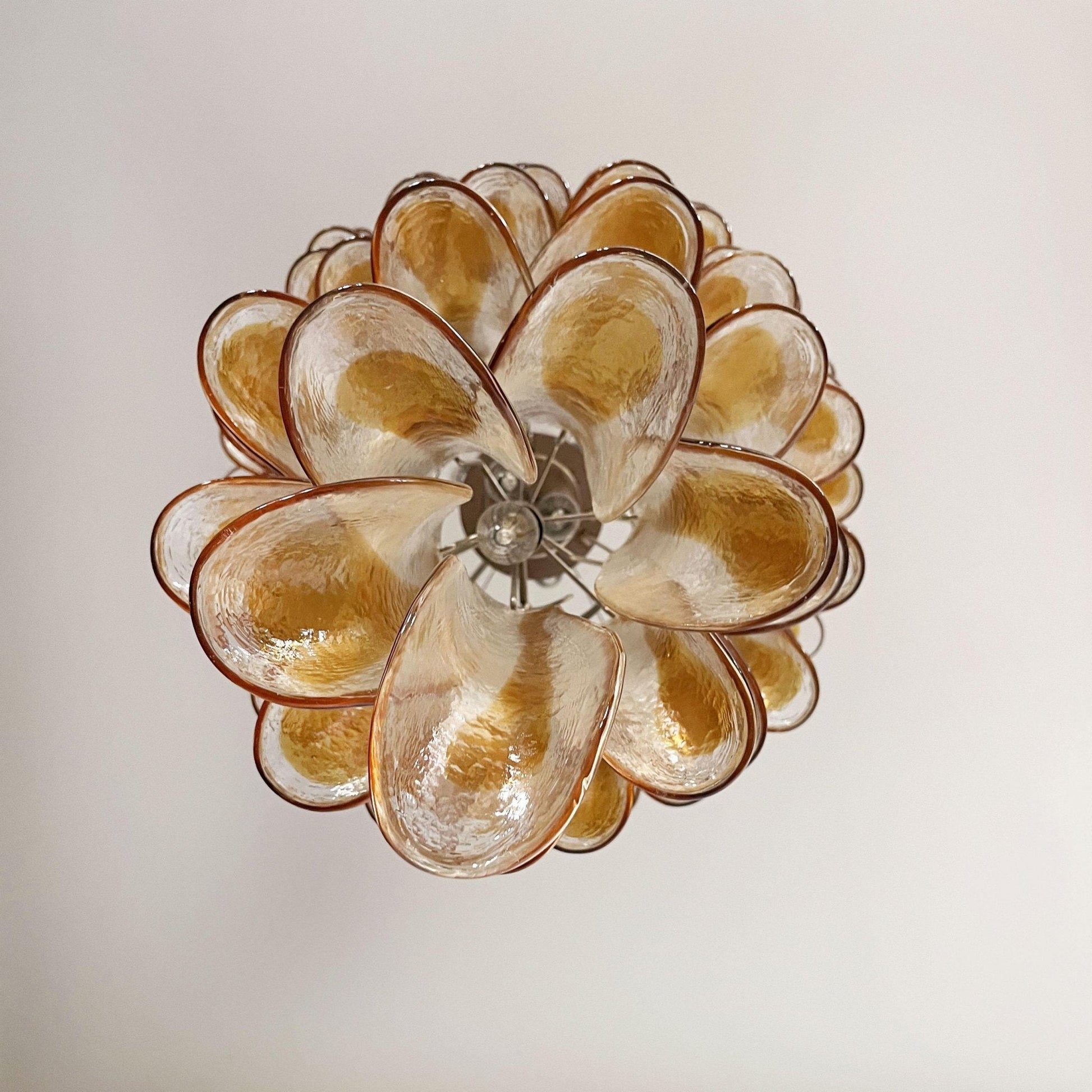 Aurora Chandelier Gold Murano Glass Petals Layered Cascading-Neutral Decor
