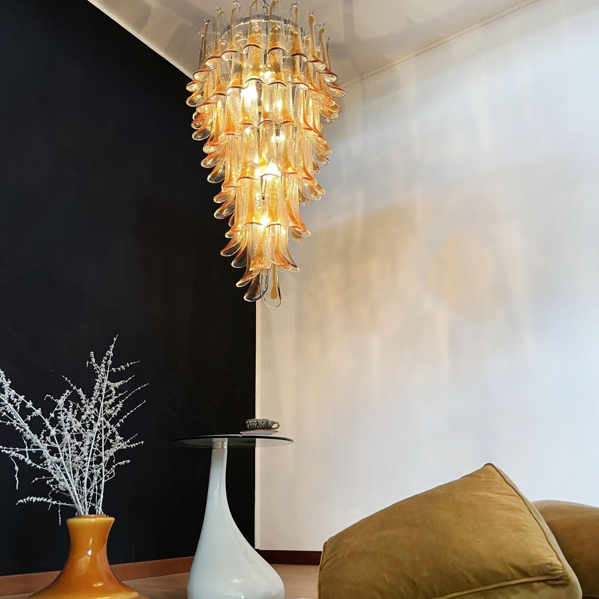 Aurora Chandelier Gold Murano Glass Petals Layered Cascading-Neutral Decor