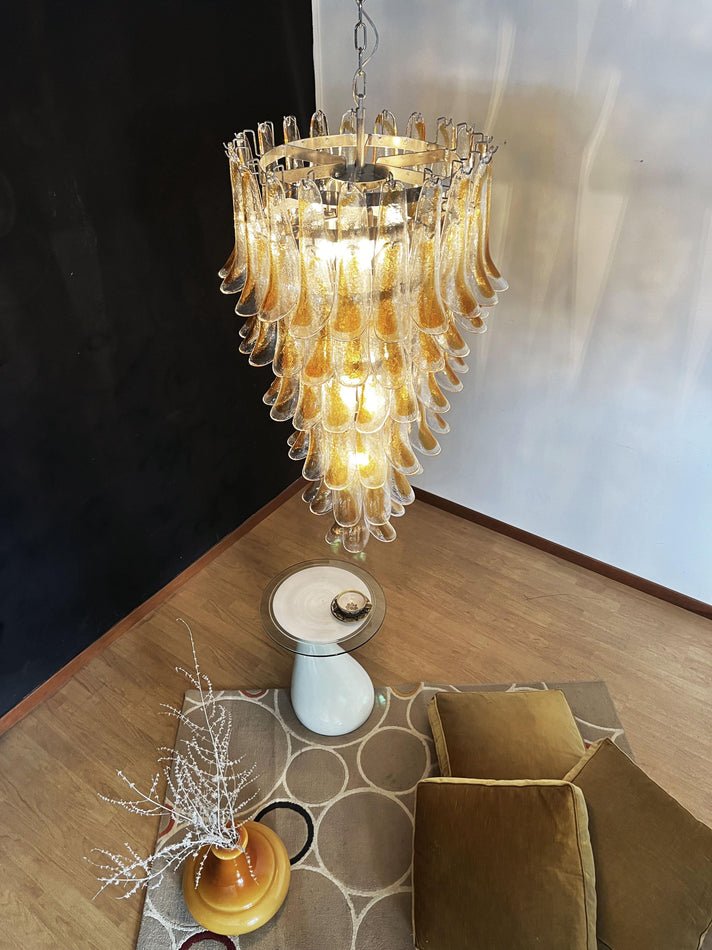 Aurora Chandelier Gold Murano Glass Petals Layered Cascading-Neutral Decor