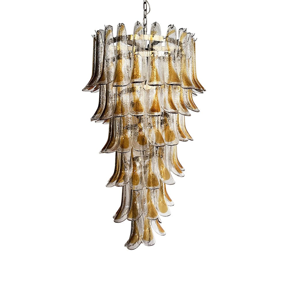 Aurora Chandelier Gold Murano Glass Petals Layered Cascading-Neutral Decor