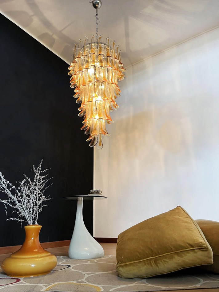 Aurora Chandelier Gold Murano Glass Petals Layered Cascading-Neutral Decor