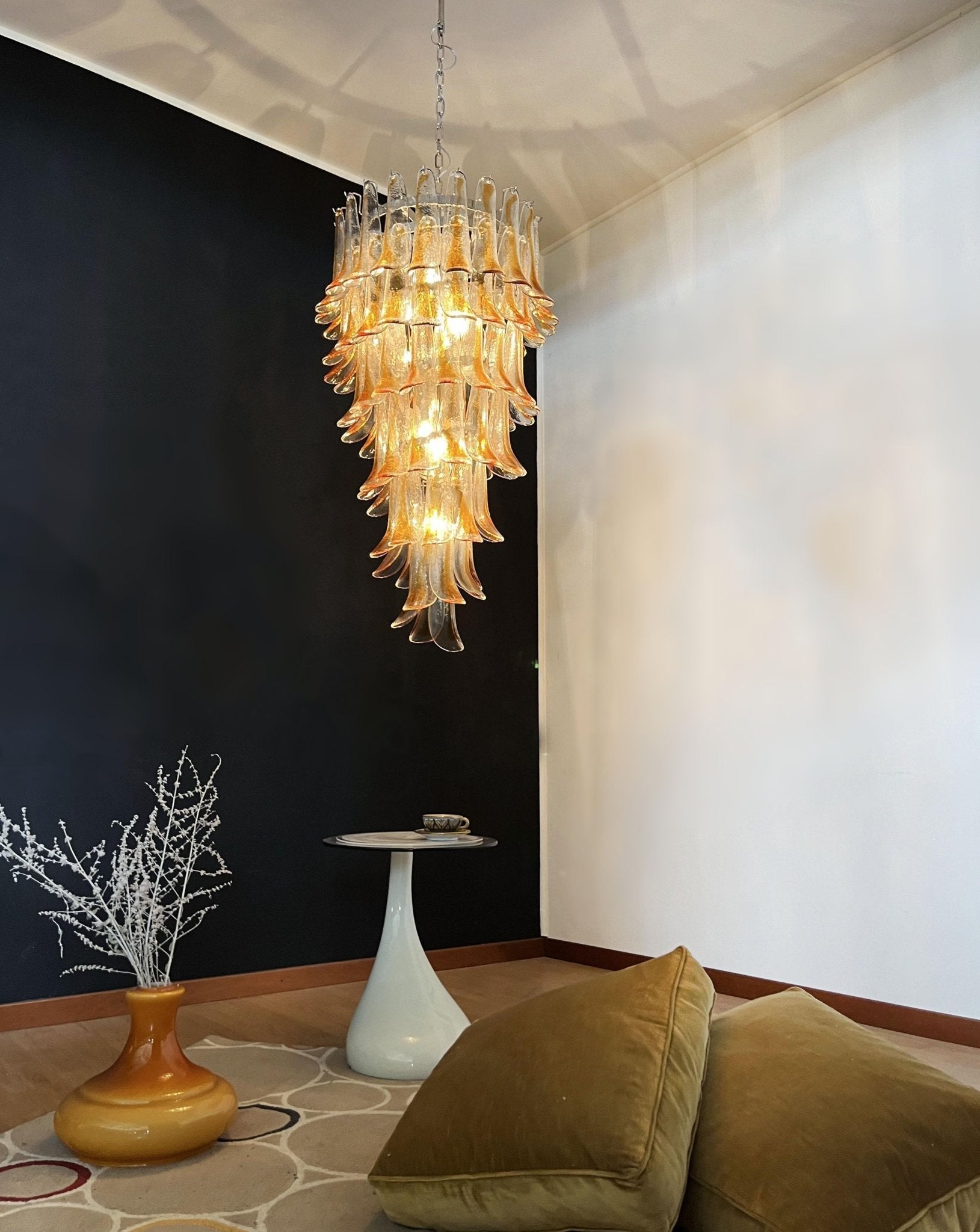 Aurora Chandelier Gold Murano Glass Petals Layered Cascading-Neutral Decor