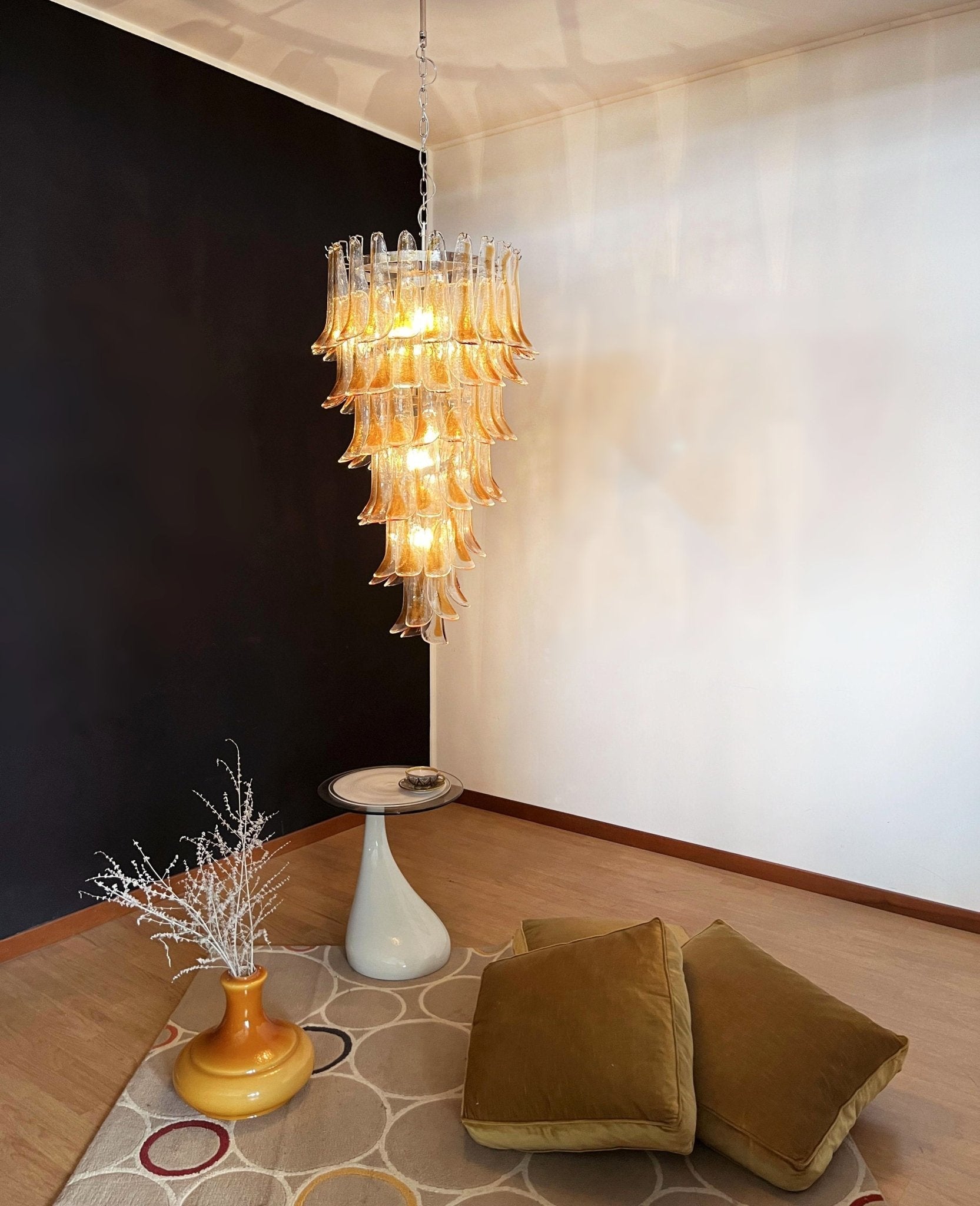 Aurora Chandelier Gold Murano Glass Petals Layered Cascading-Neutral Decor