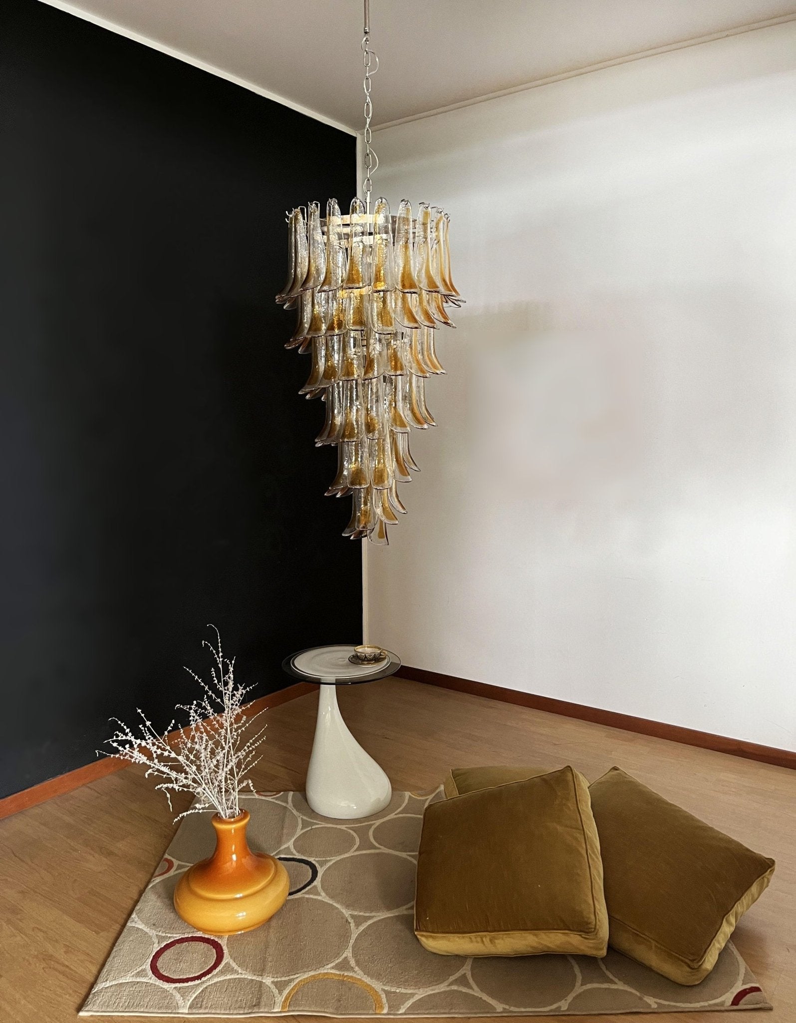 Aurora Chandelier Gold Murano Glass Petals Layered Cascading-Neutral Decor