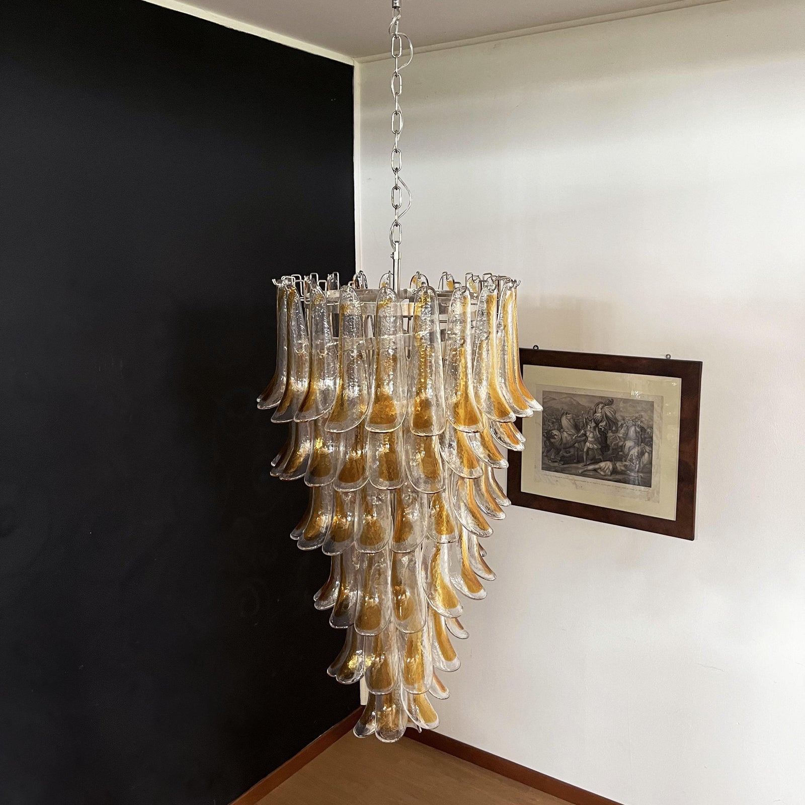 Aurora Chandelier Gold Murano Glass Petals Layered Cascading-Neutral Decor