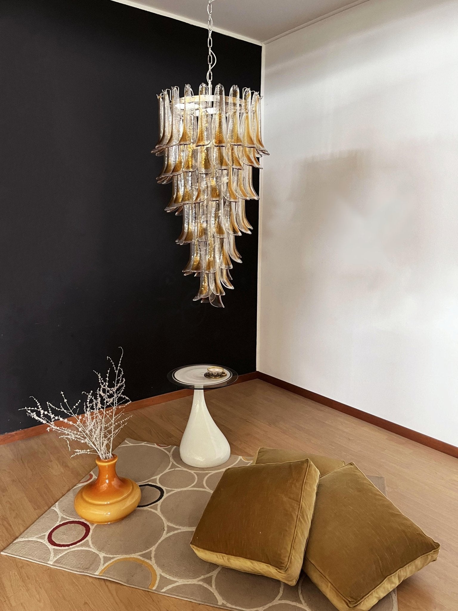 Aurora Chandelier Gold Murano Glass Petals Layered Cascading-Neutral Decor