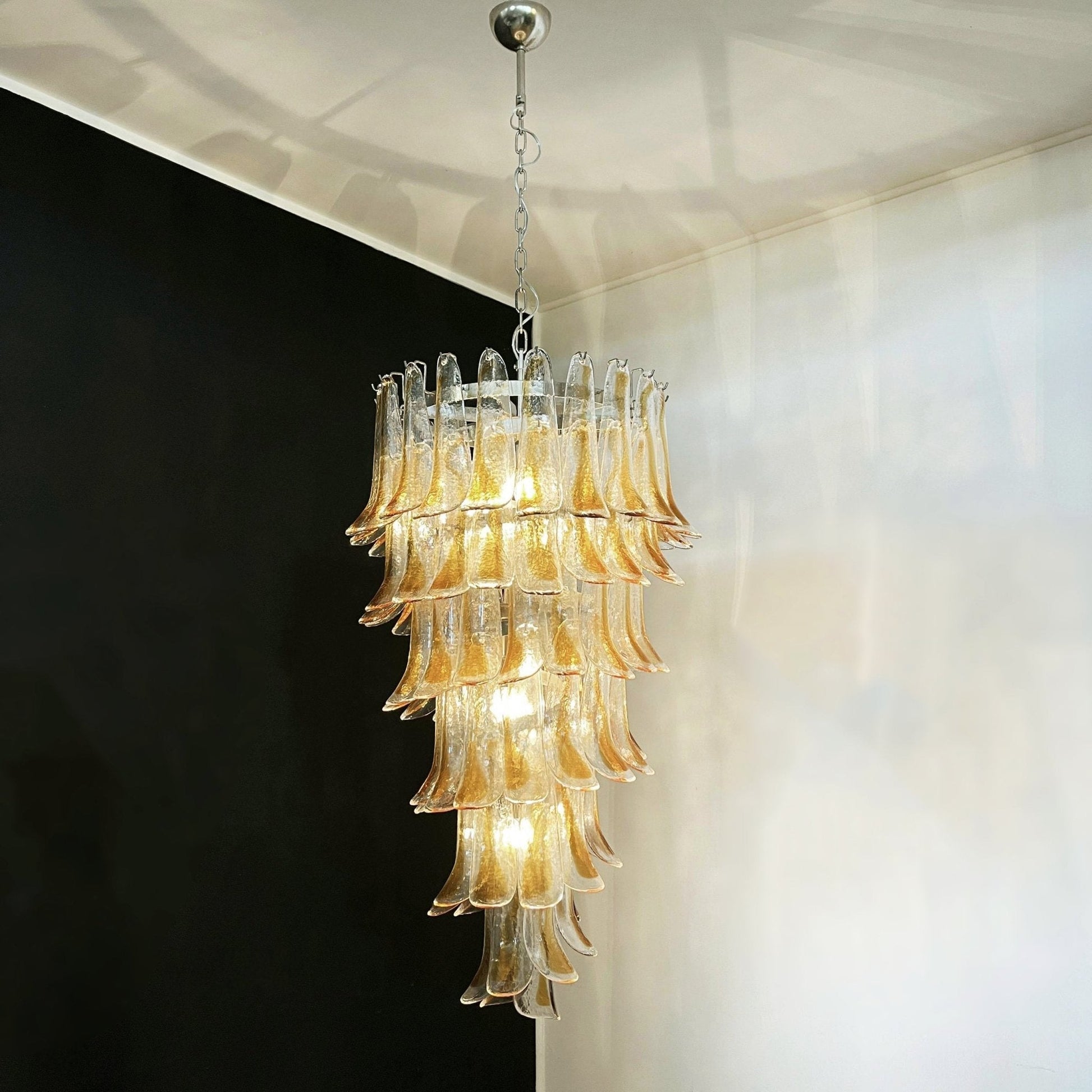 Aurora Chandelier Gold Murano Glass Petals Layered Cascading-Neutral Decor