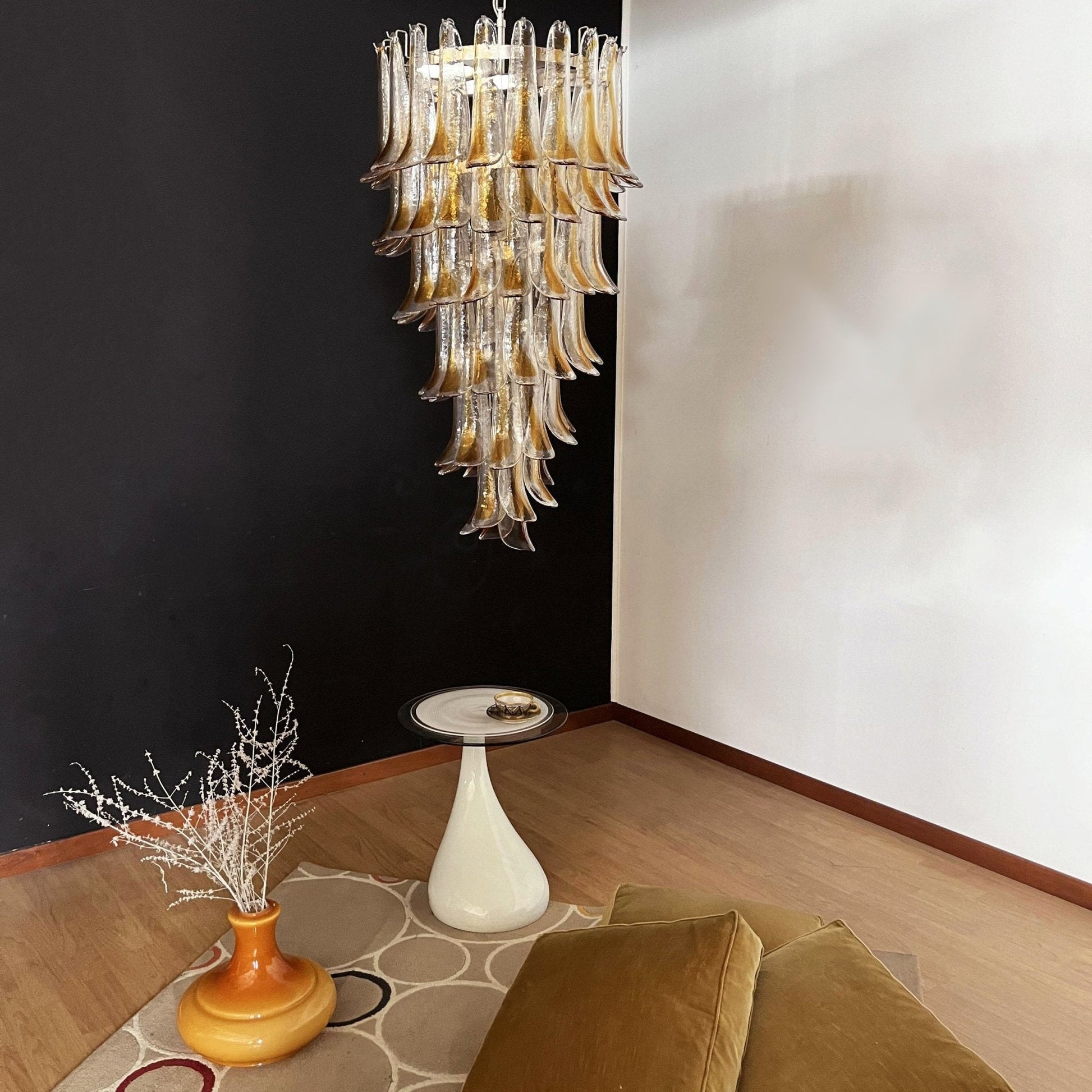 Aurora Chandelier Gold Murano Glass Petals Layered Cascading-Neutral Decor