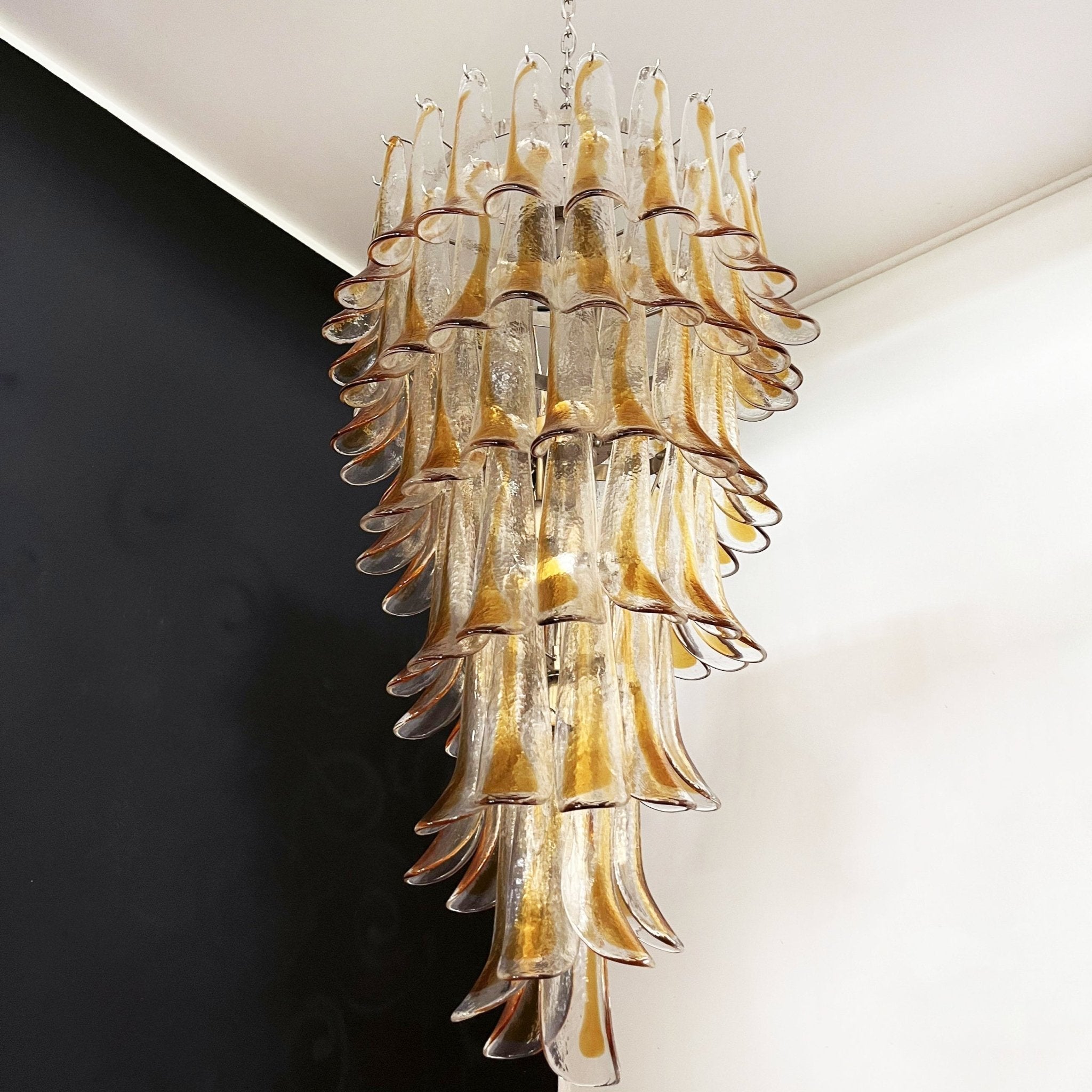 Aurora Chandelier Gold Murano Glass Petals Layered Cascading-Neutral Decor