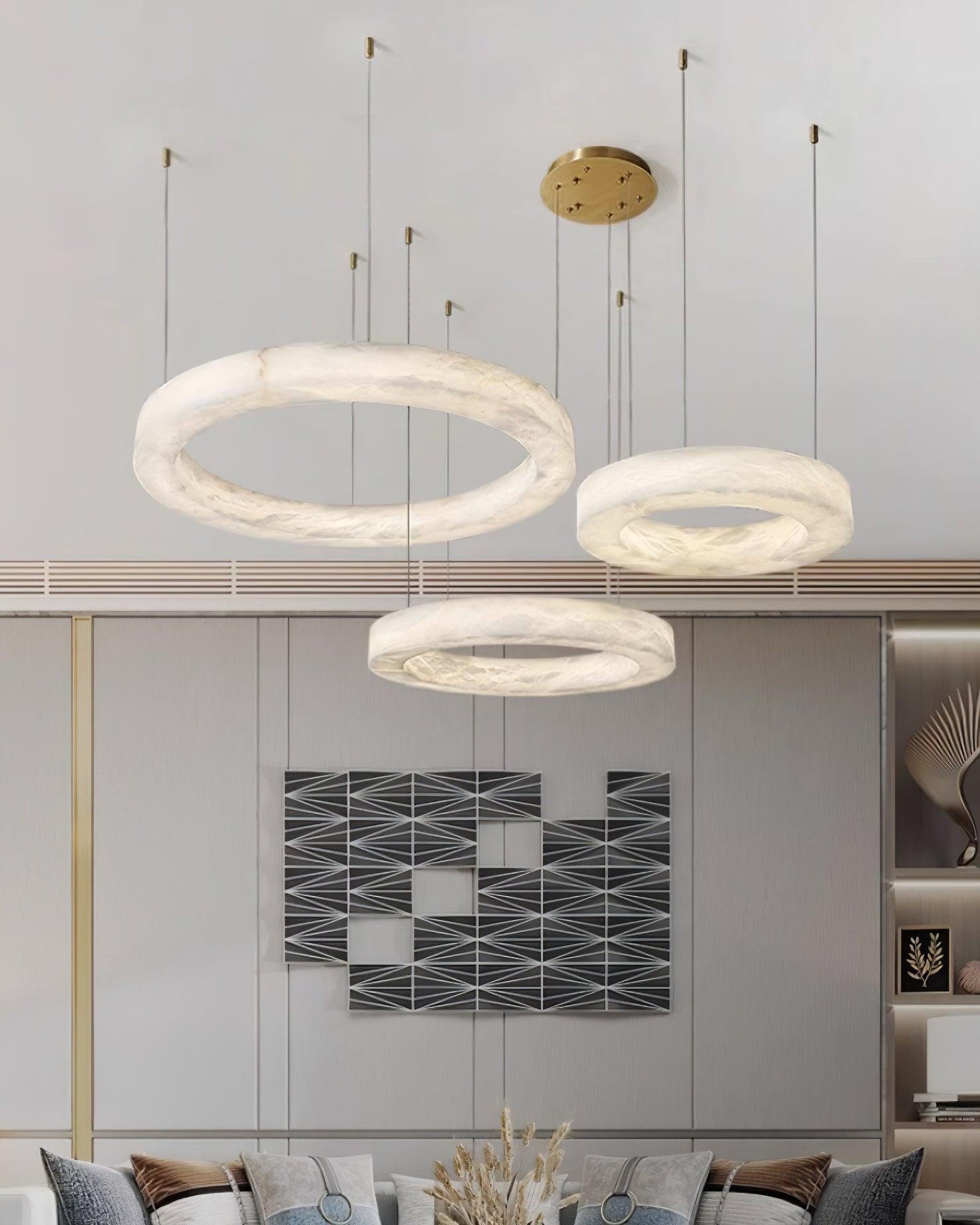 Vaelen Alabaster Multi-Ring Pendant Light-Neutral Decor