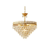 Marilyn Crystal Chandelier hanging in a luxurious dining room.