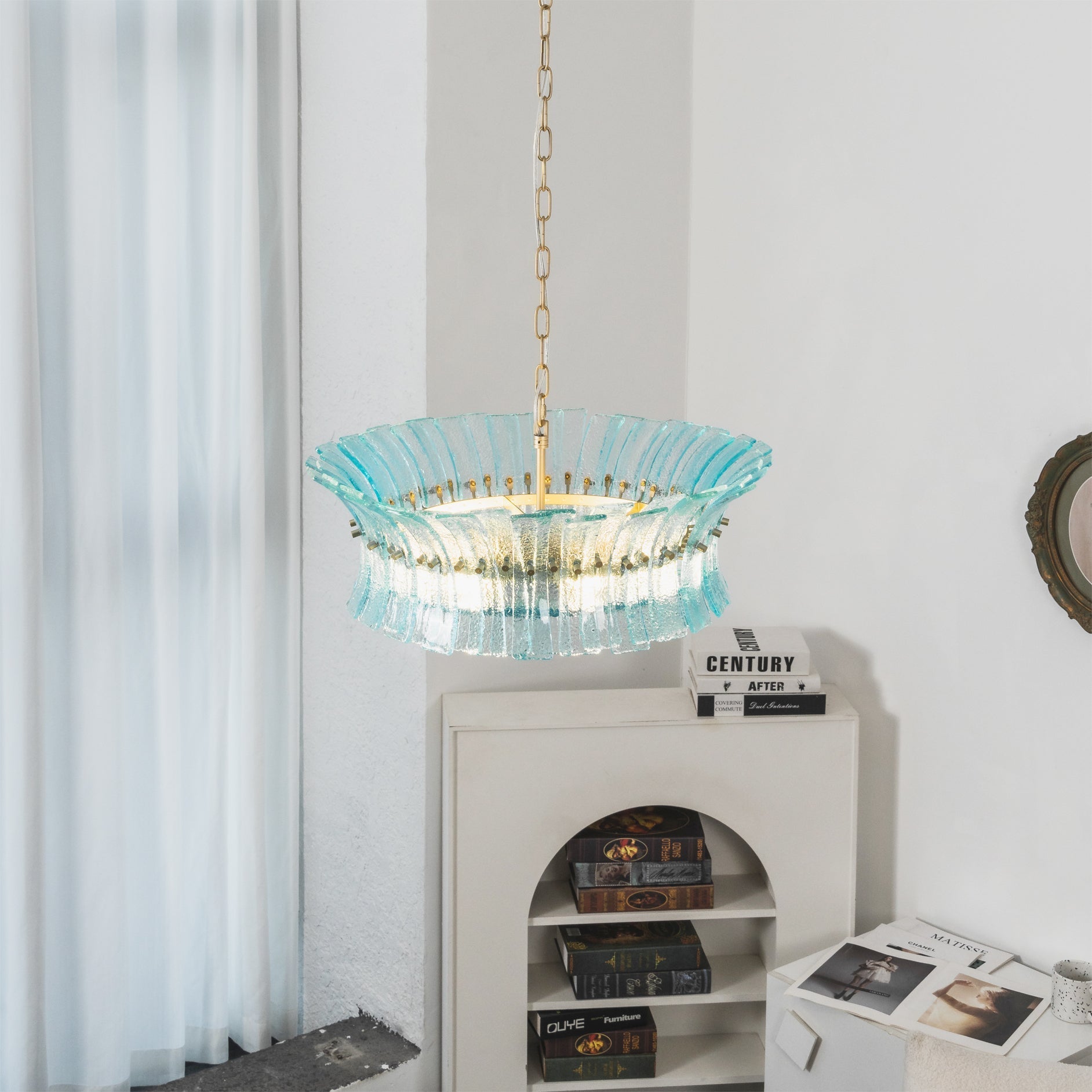 The Marin Chandelier with LED bulbs for a modern look.