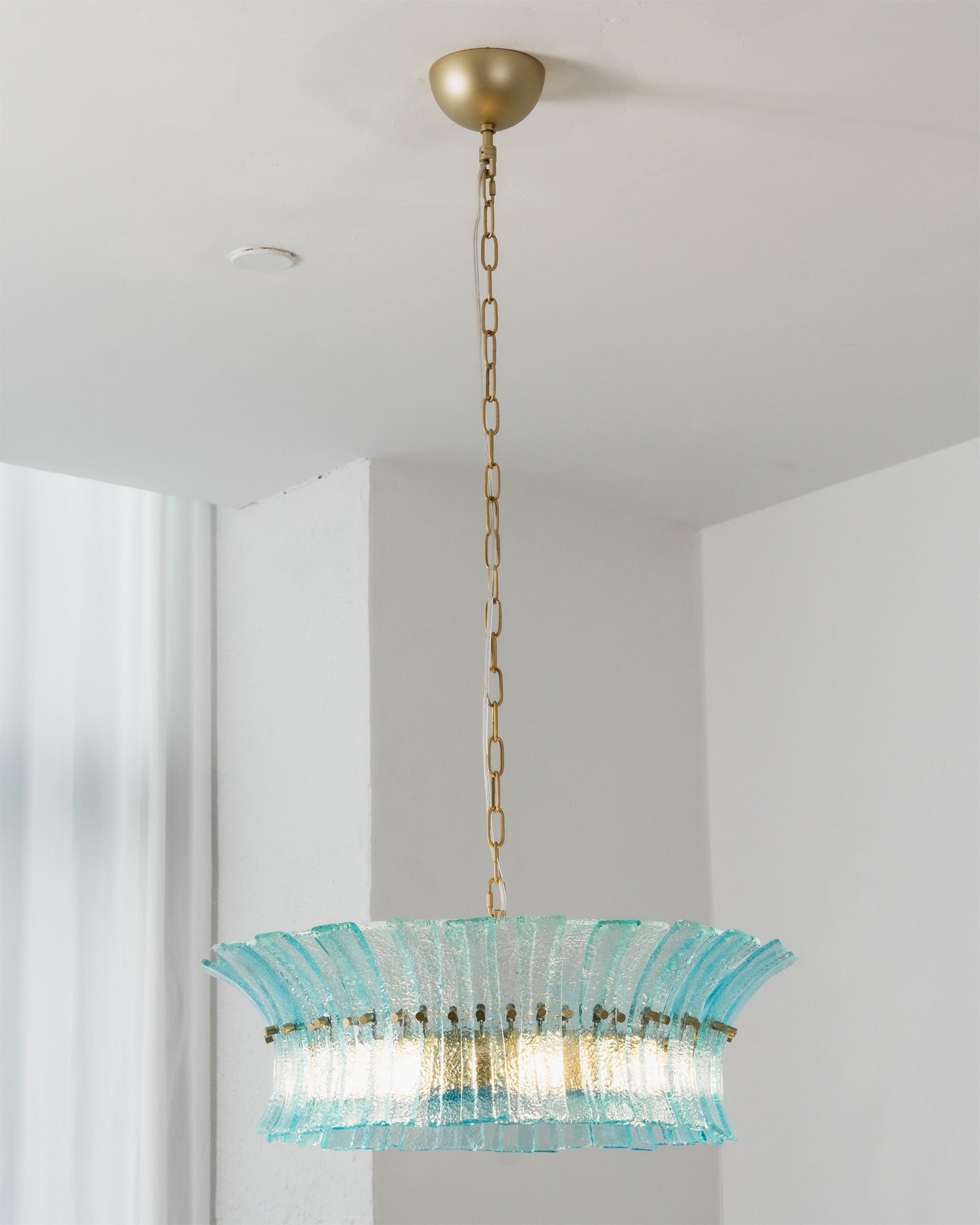 Full view of the Marin Glass Chandelier against a white background.