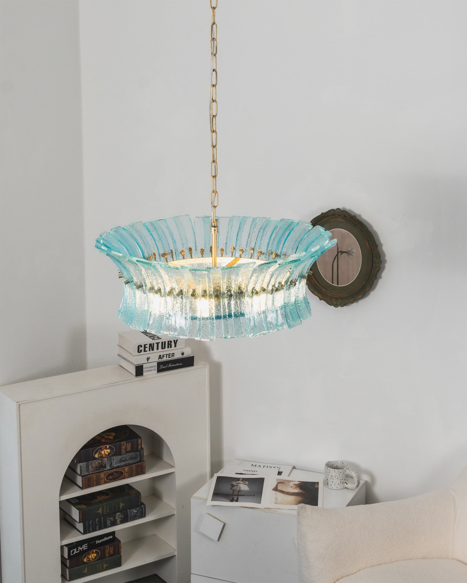 The Marin Chandelier with Edison bulbs for a vintage look.
