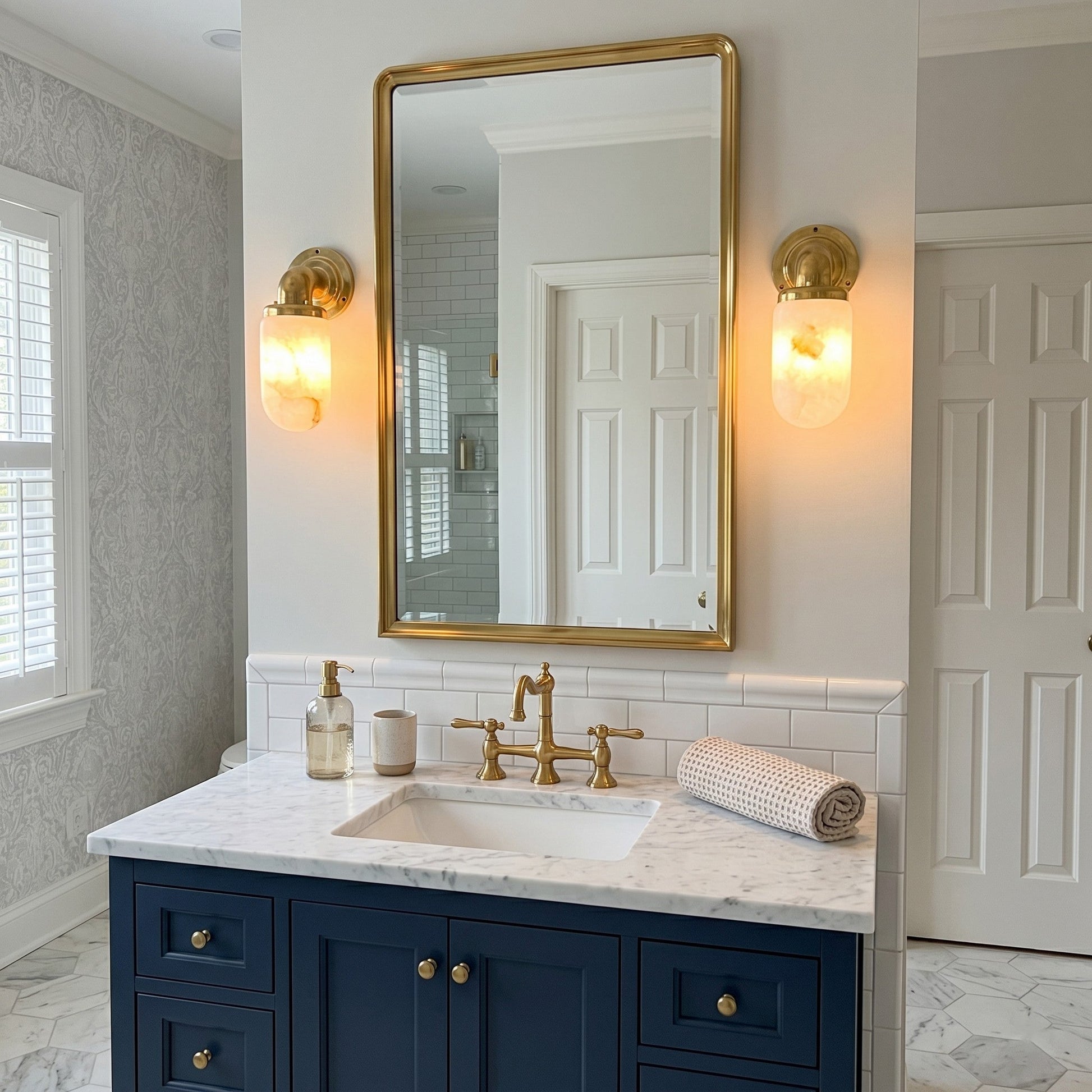 Marine Alabaster Wall Sconce installed in a modern hallway.