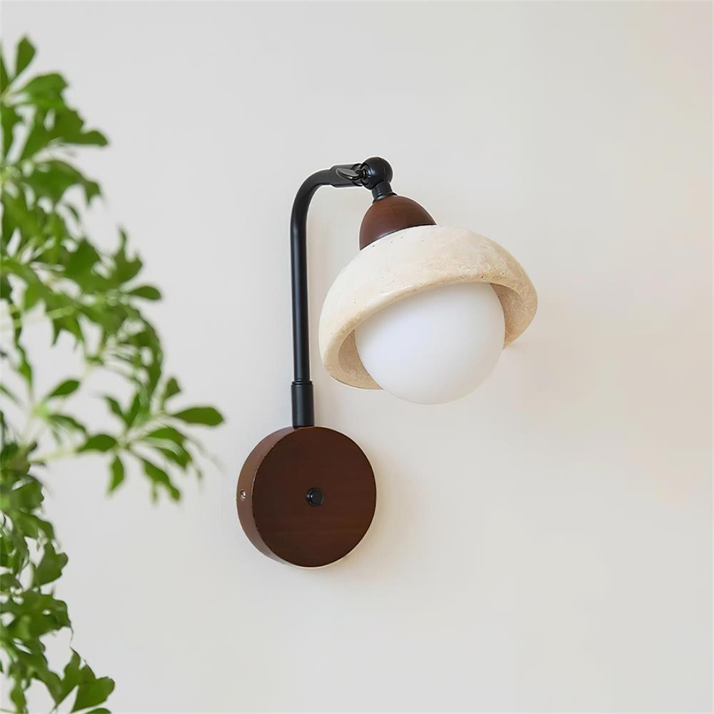 Solaro  Wall Light Travertine White Opalescent Globe