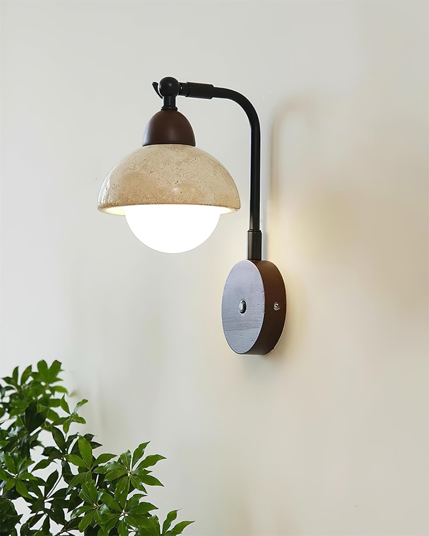 Solaro  Wall Light Travertine White Opalescent Globe