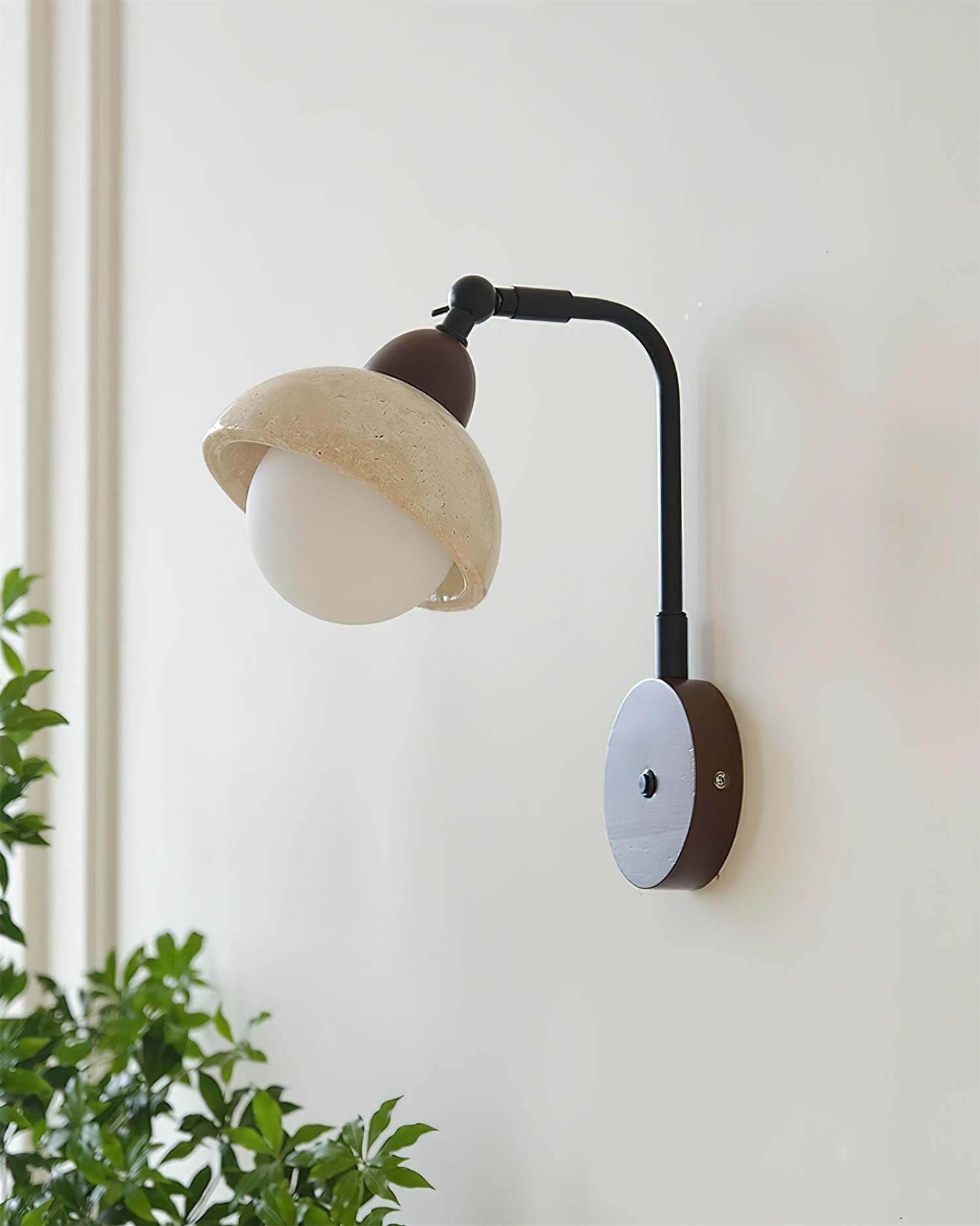 Solaro  Wall Light Travertine White Opalescent Globe