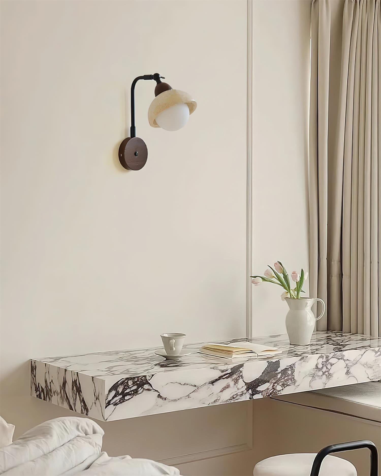 Solaro  Wall Light Travertine White Opalescent Globe