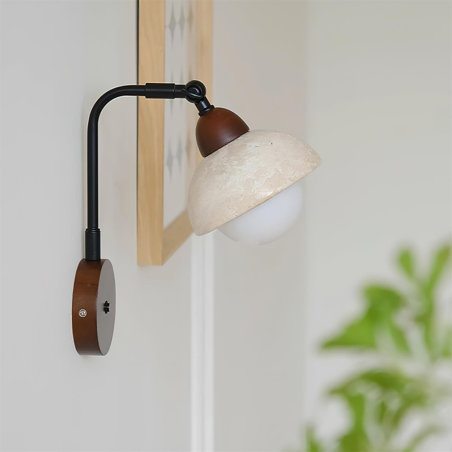 Solaro  Wall Light Travertine White Opalescent Globe