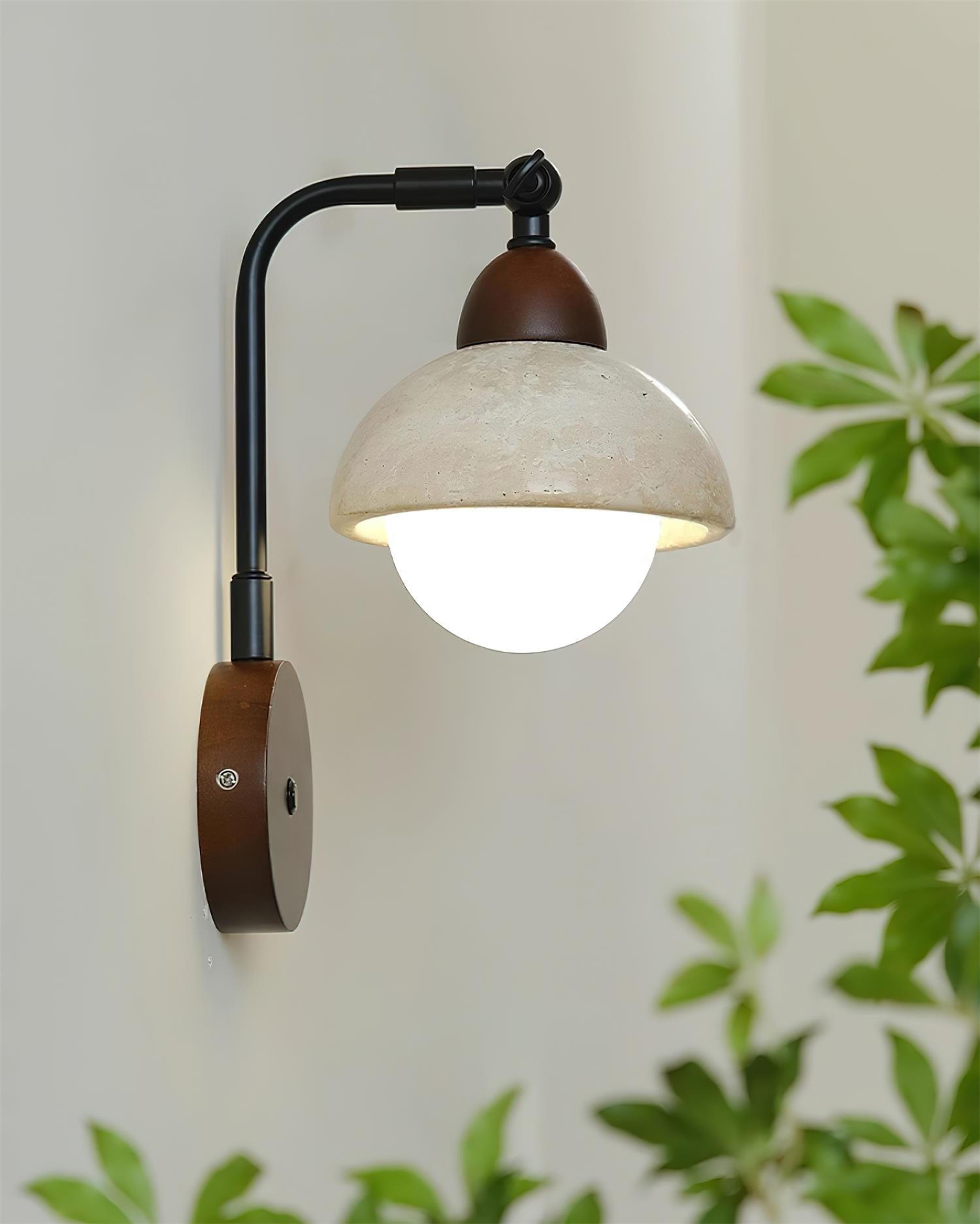 Solaro  Wall Light Travertine White Opalescent Globe