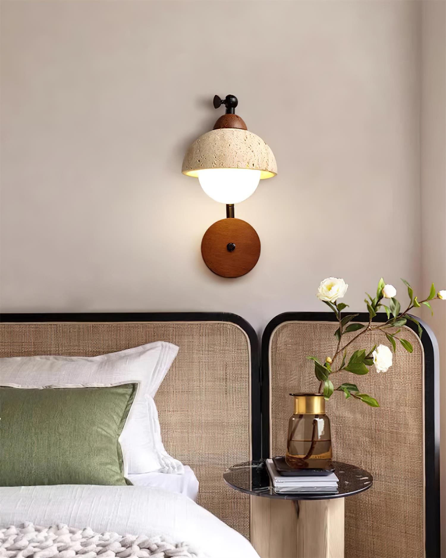 Solaro  Wall Light Travertine White Opalescent Globe