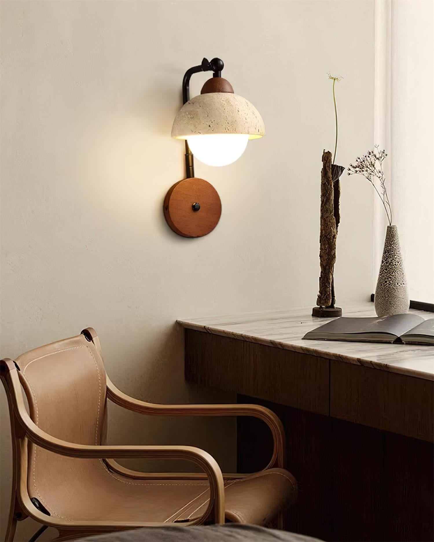 Solaro  Wall Light Travertine White Opalescent Globe