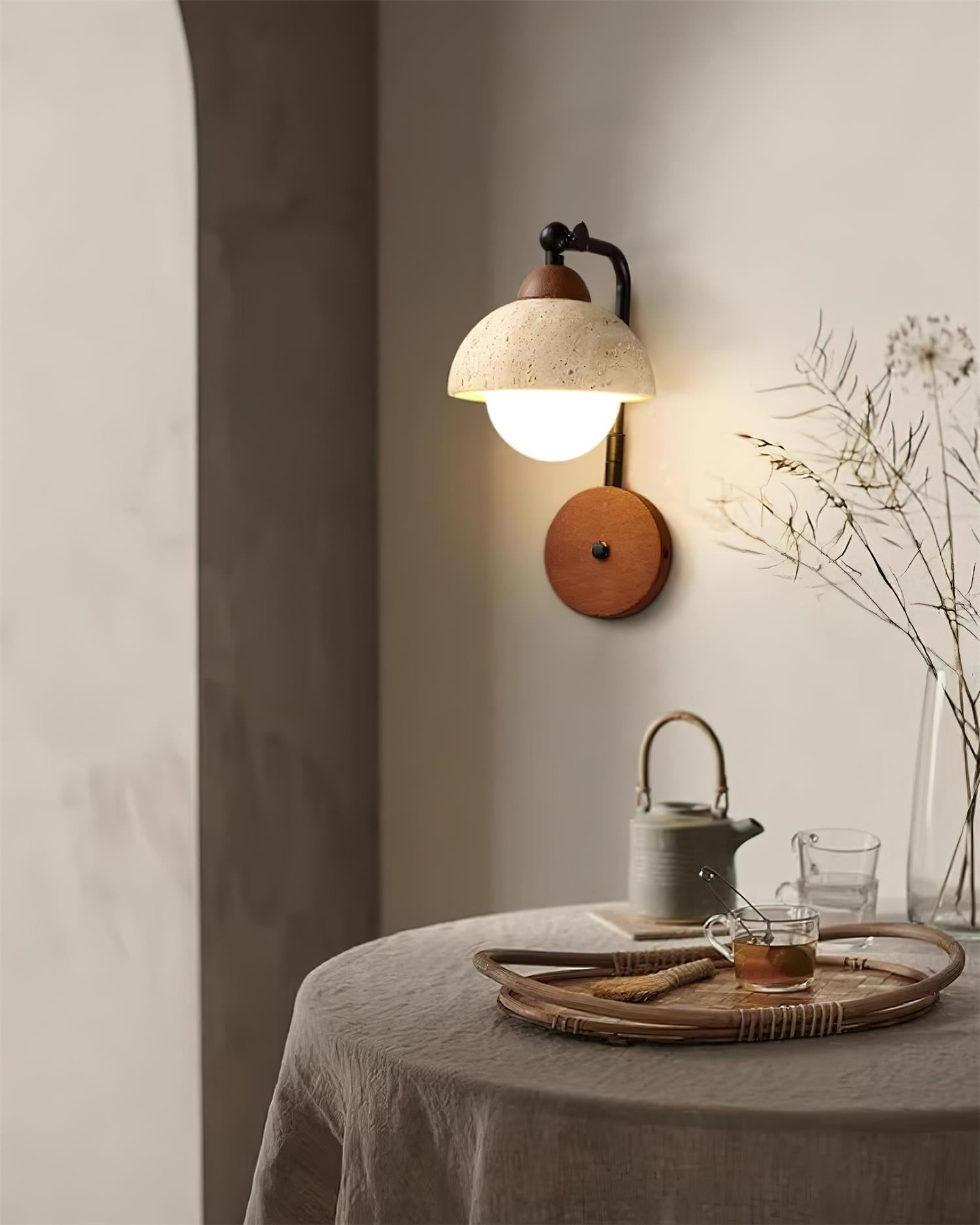 Solaro  Wall Light Travertine White Opalescent Globe