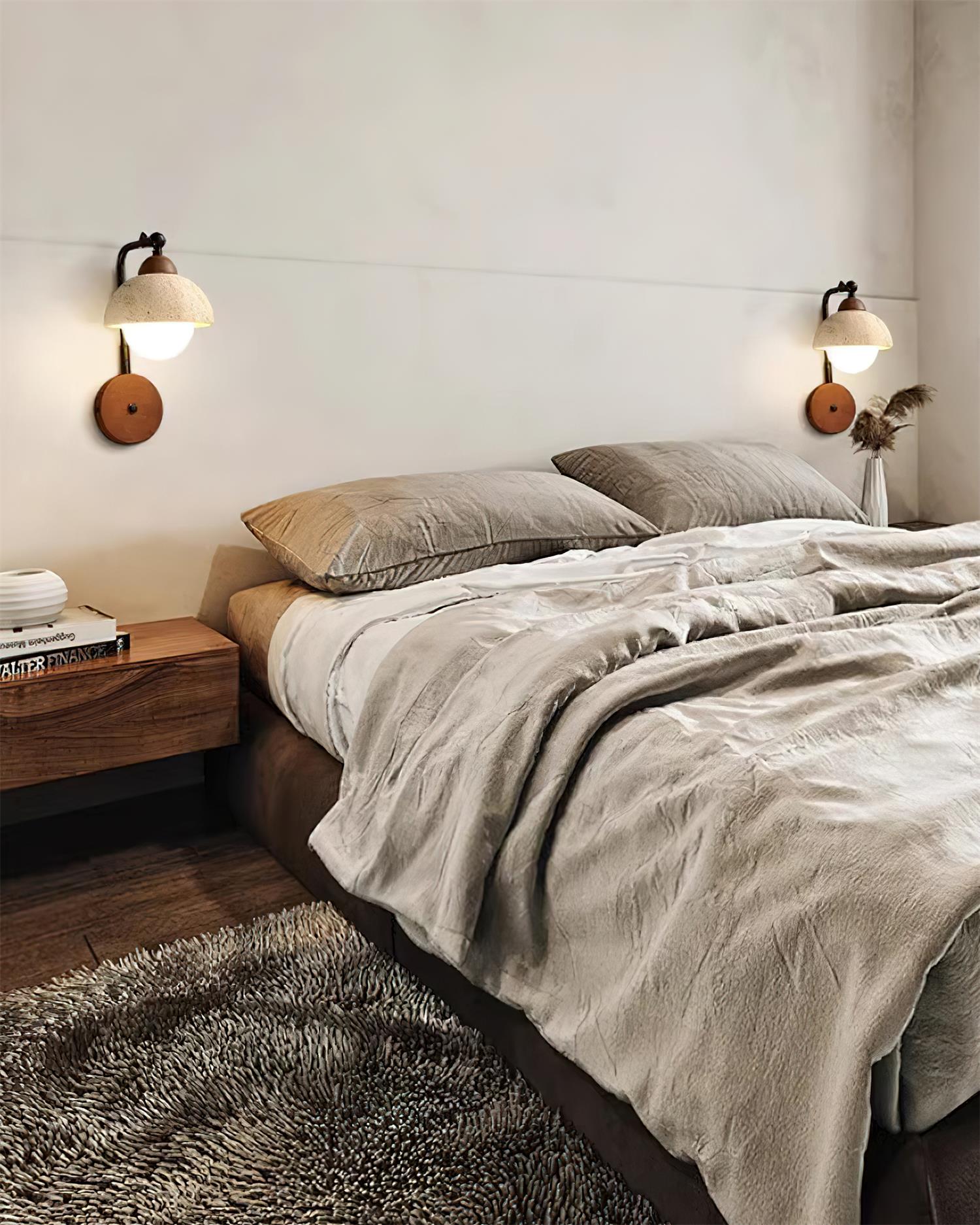 Solaro  Wall Light Travertine White Opalescent Globe