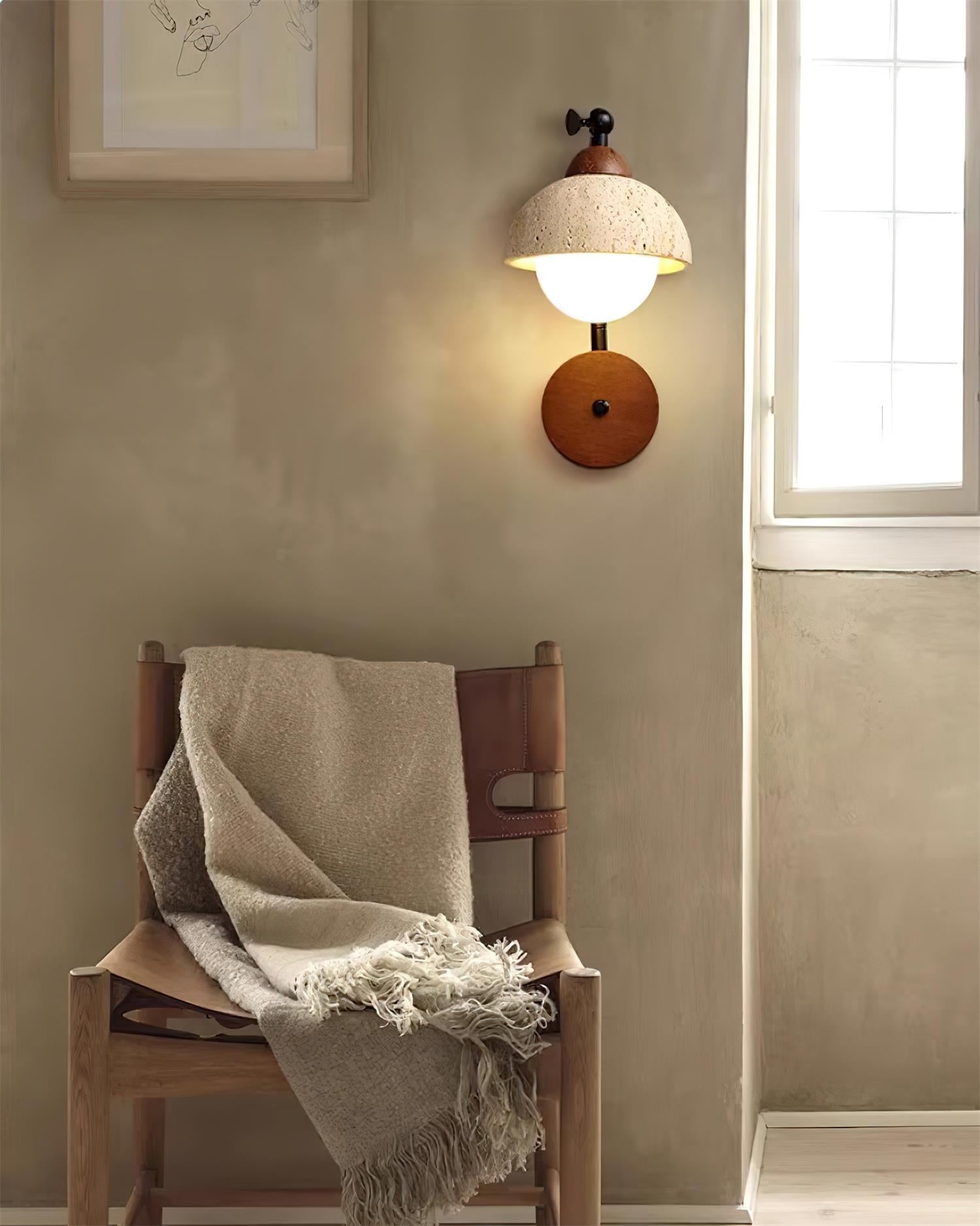 Solaro  Wall Light Travertine White Opalescent Globe