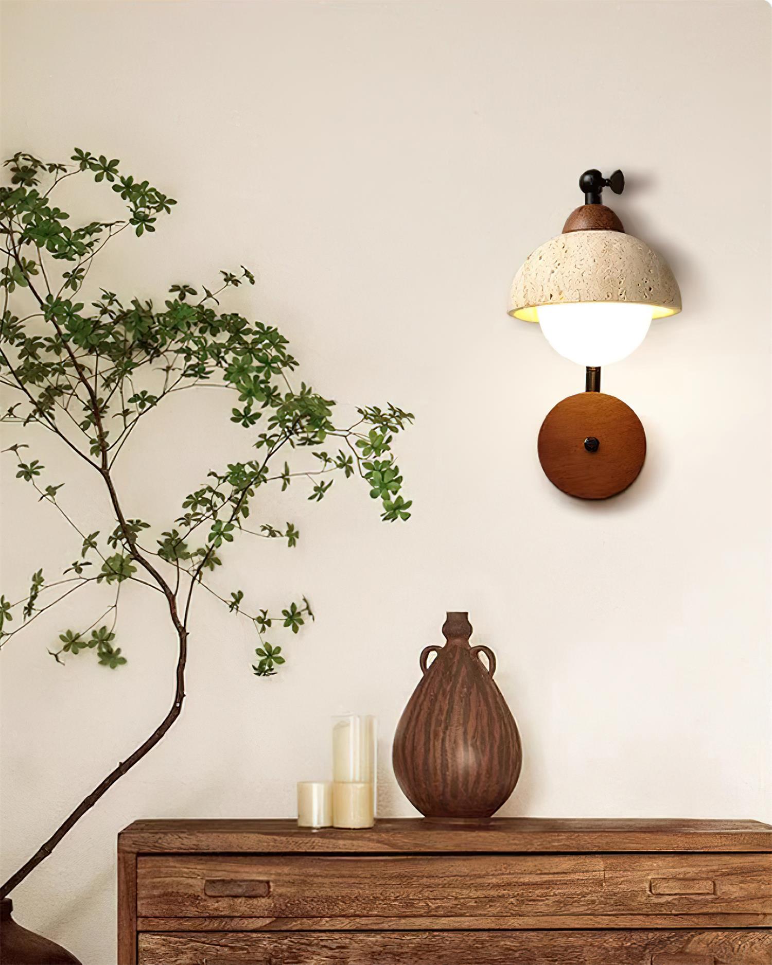 Solaro  Wall Light Travertine White Opalescent Globe