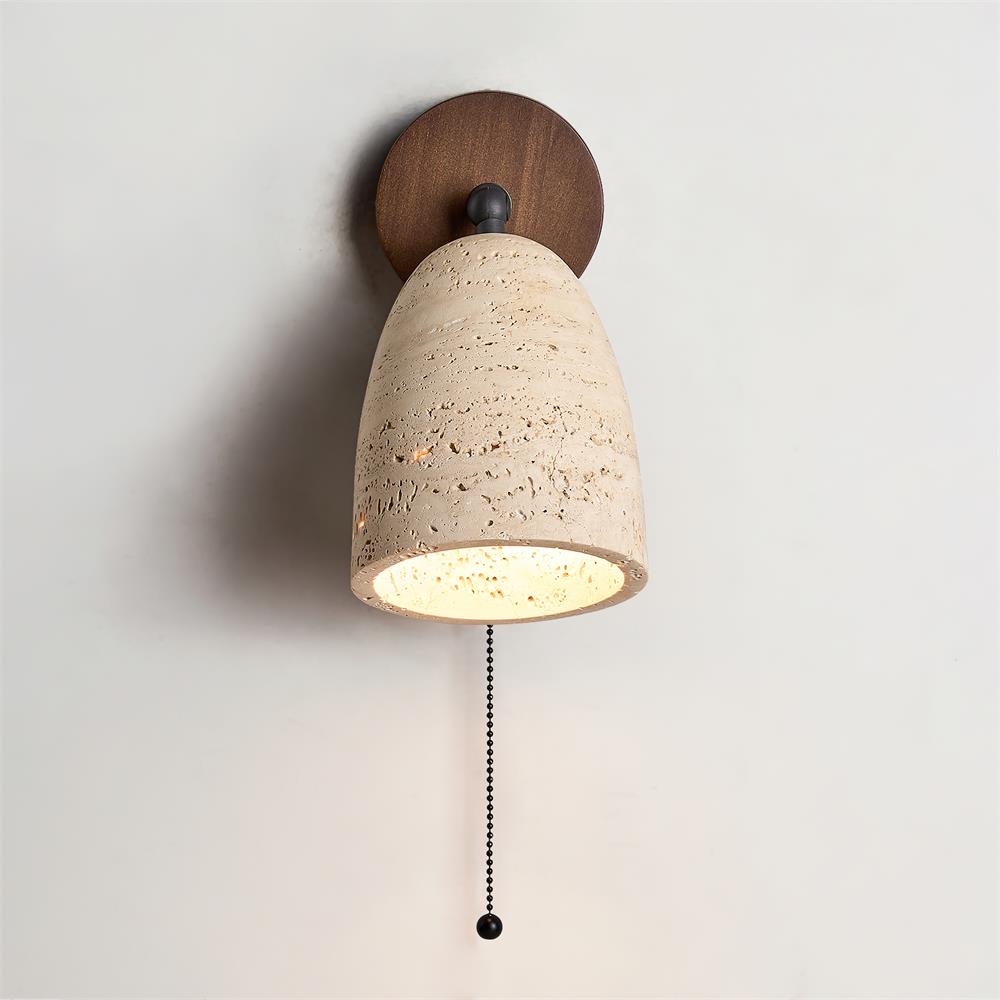 Solen Wall Lamp Travertine with pull chain-Neutral Decor