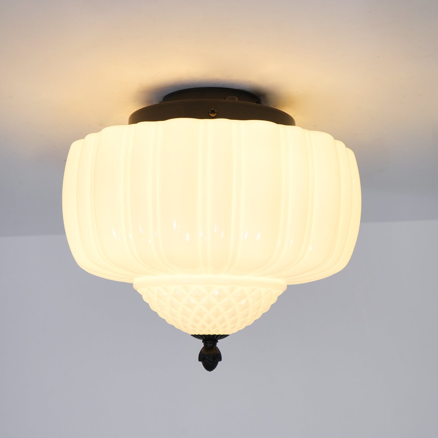 Aveny Ceiling Light Opal Glass Fluted Dome Vintage-Neutral Decor