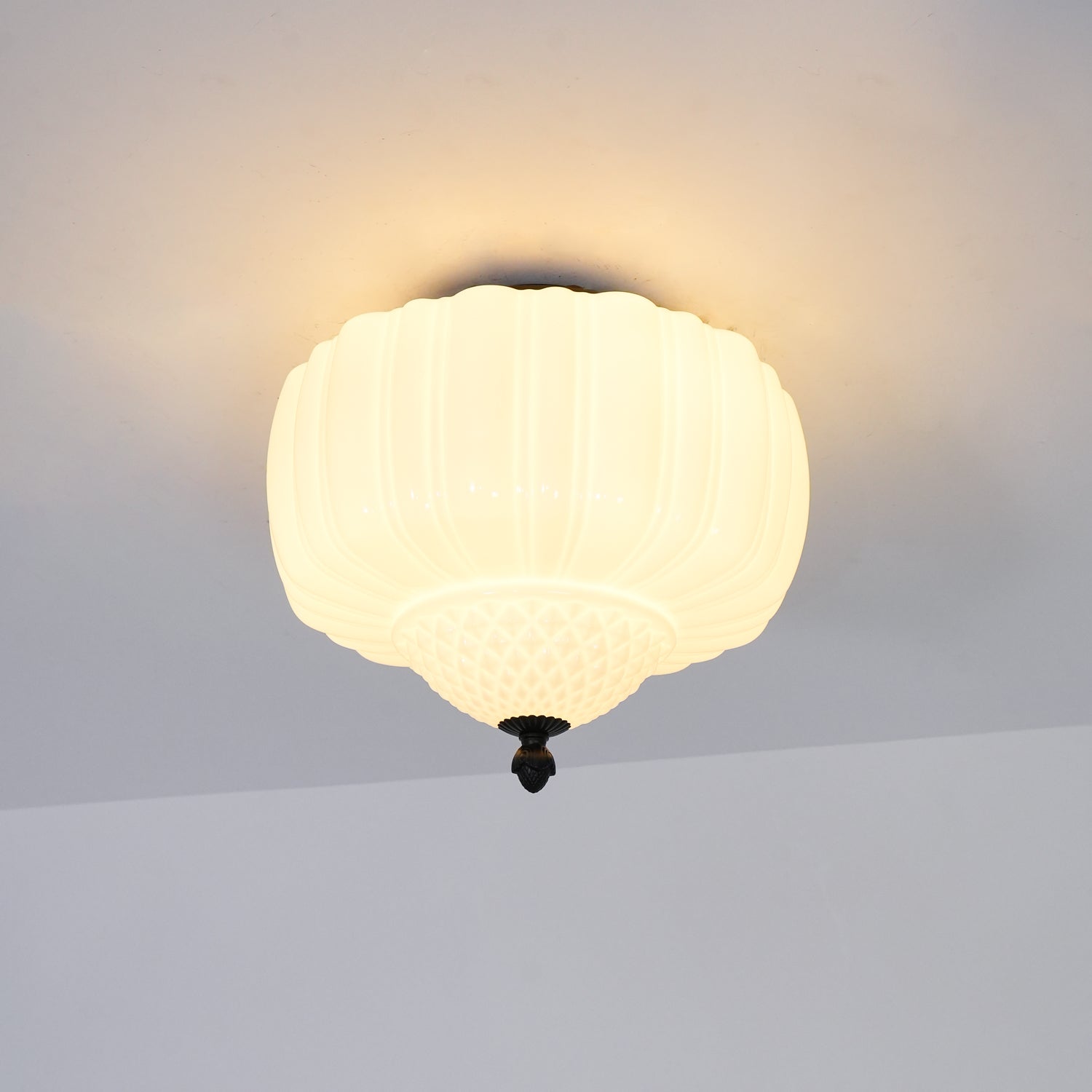 Aveny Ceiling Light Opal Glass Fluted Dome Vintage-Neutral Decor