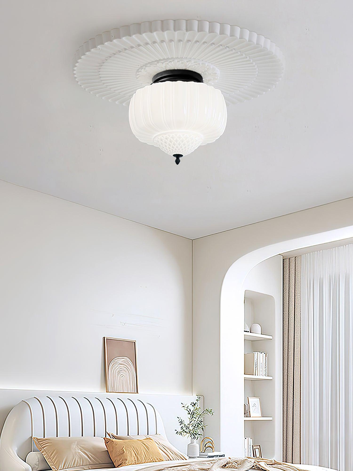 Aveny Ceiling Light Opal Glass Fluted Dome Vintage-Neutral Decor