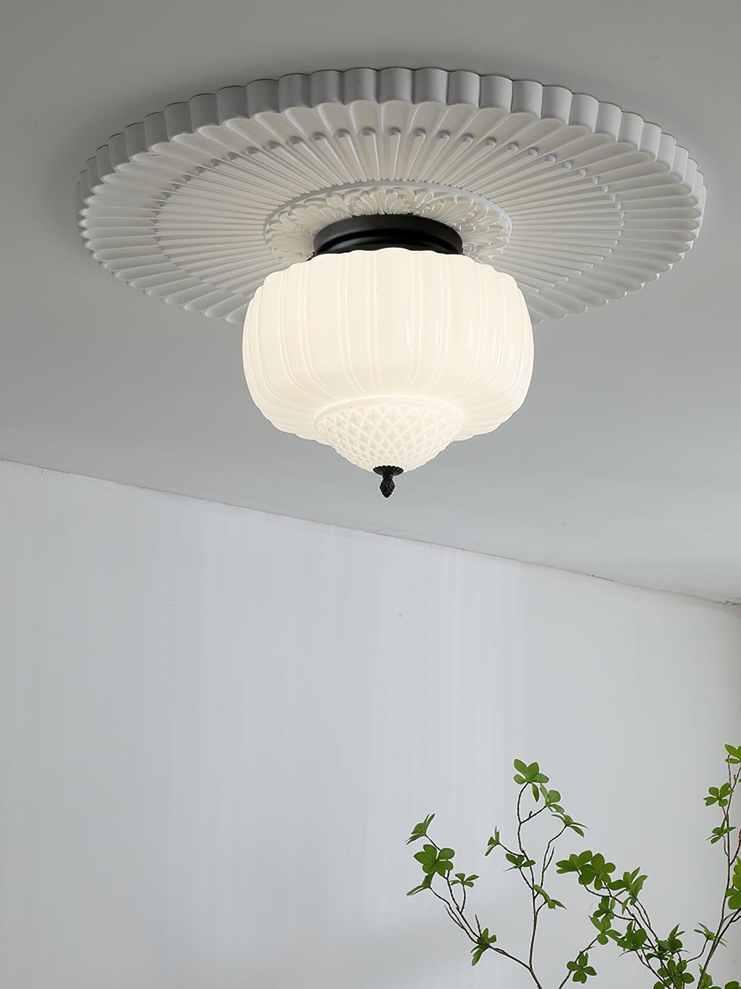 Aveny Ceiling Light Opal Glass Fluted Dome Vintage-Neutral Decor