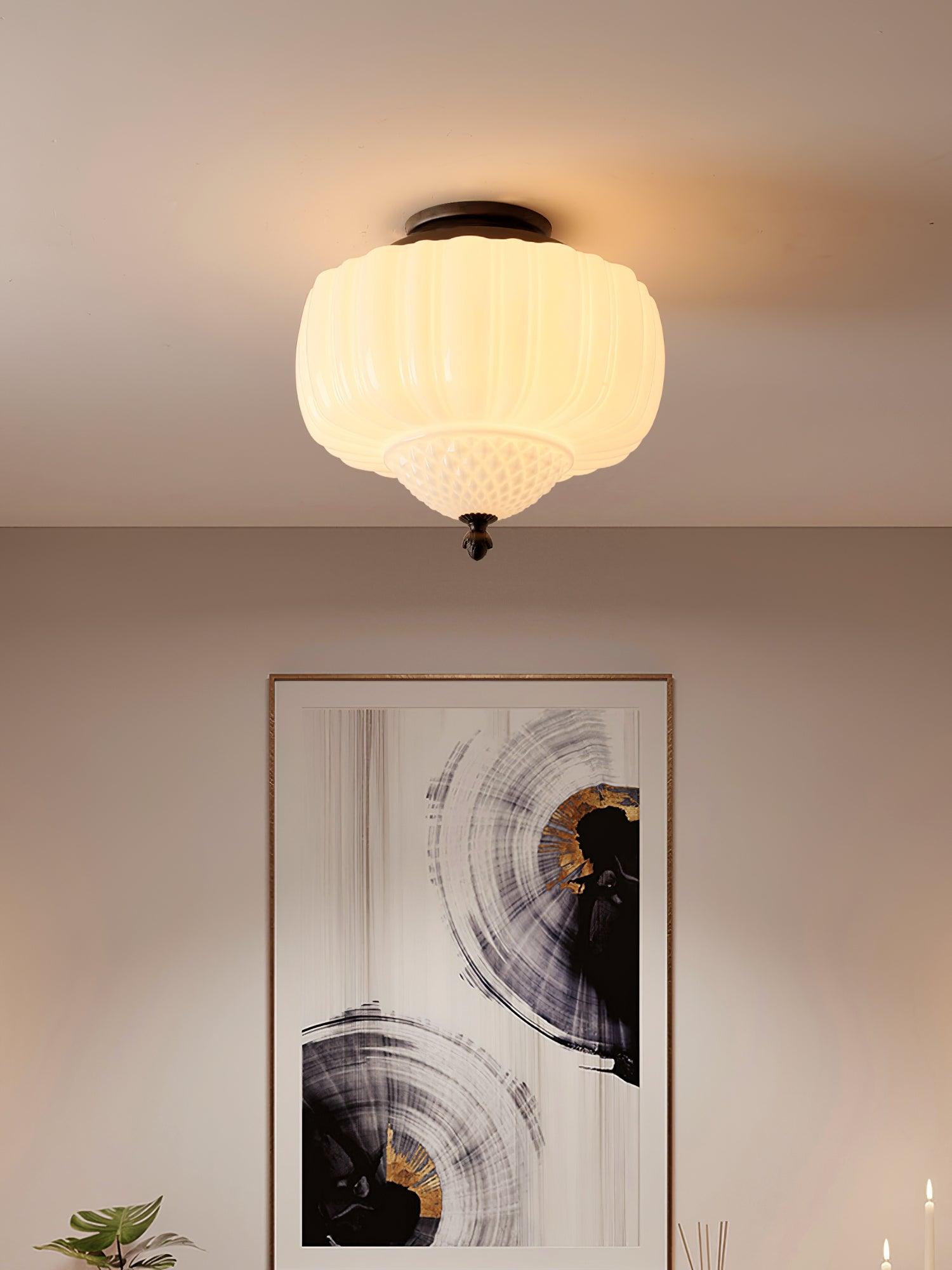 Aveny Ceiling Light Opal Glass Fluted Dome Vintage-Neutral Decor