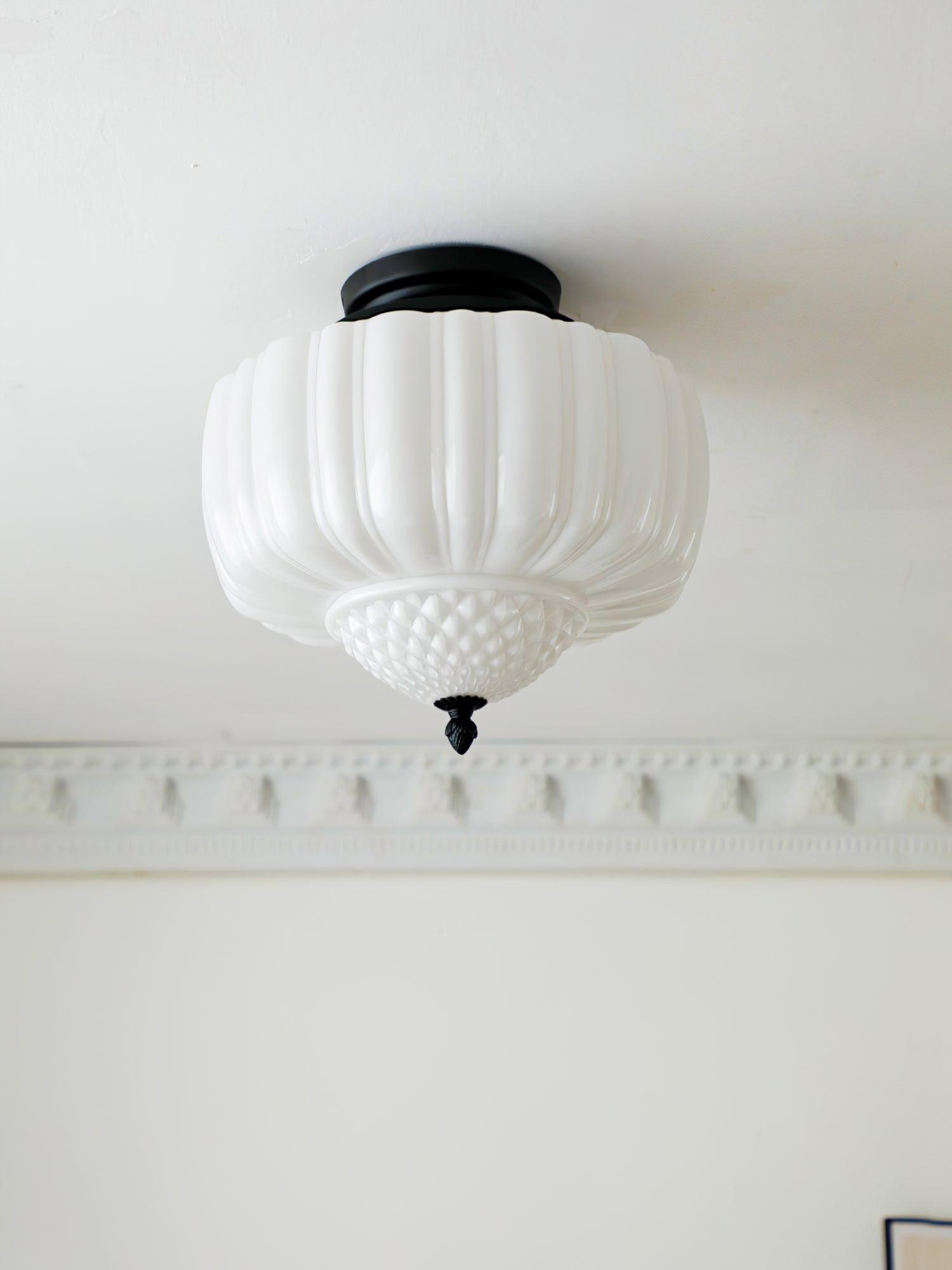 Aveny Ceiling Light Opal Glass Fluted Dome Vintage-Neutral Decor