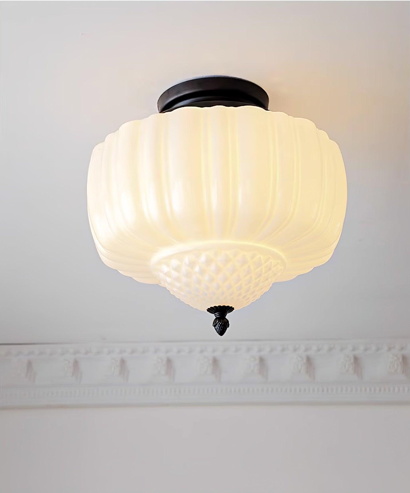 Aveny Ceiling Light Opal Glass Fluted Dome Vintage-Neutral Decor