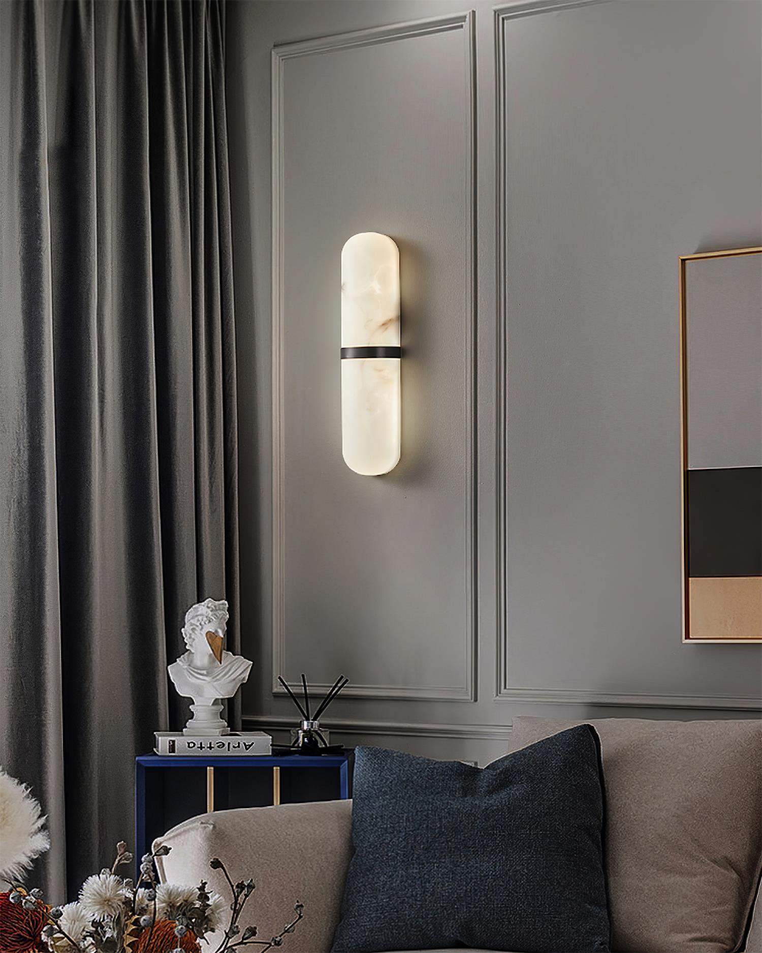 Wall Lamp Alabaster Capsule Brass Band