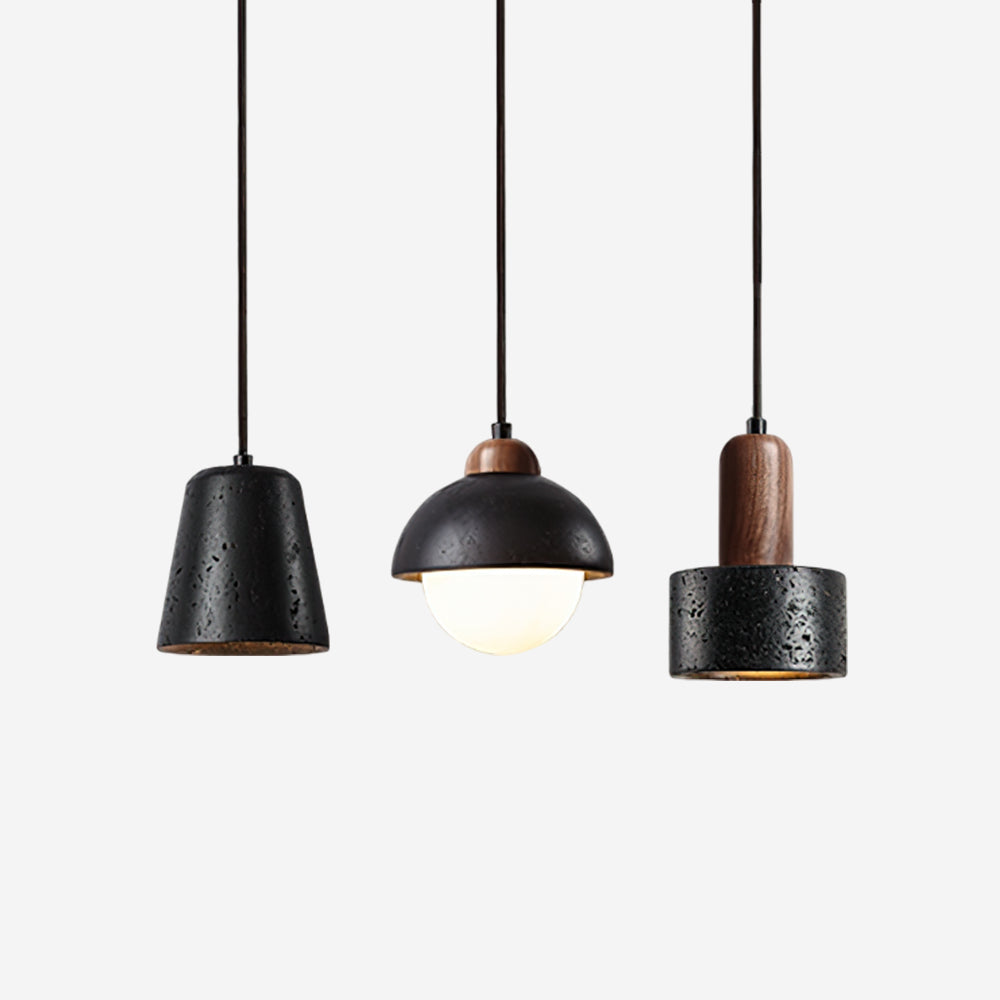 Ritta Black Travertine Pendant Light Set
